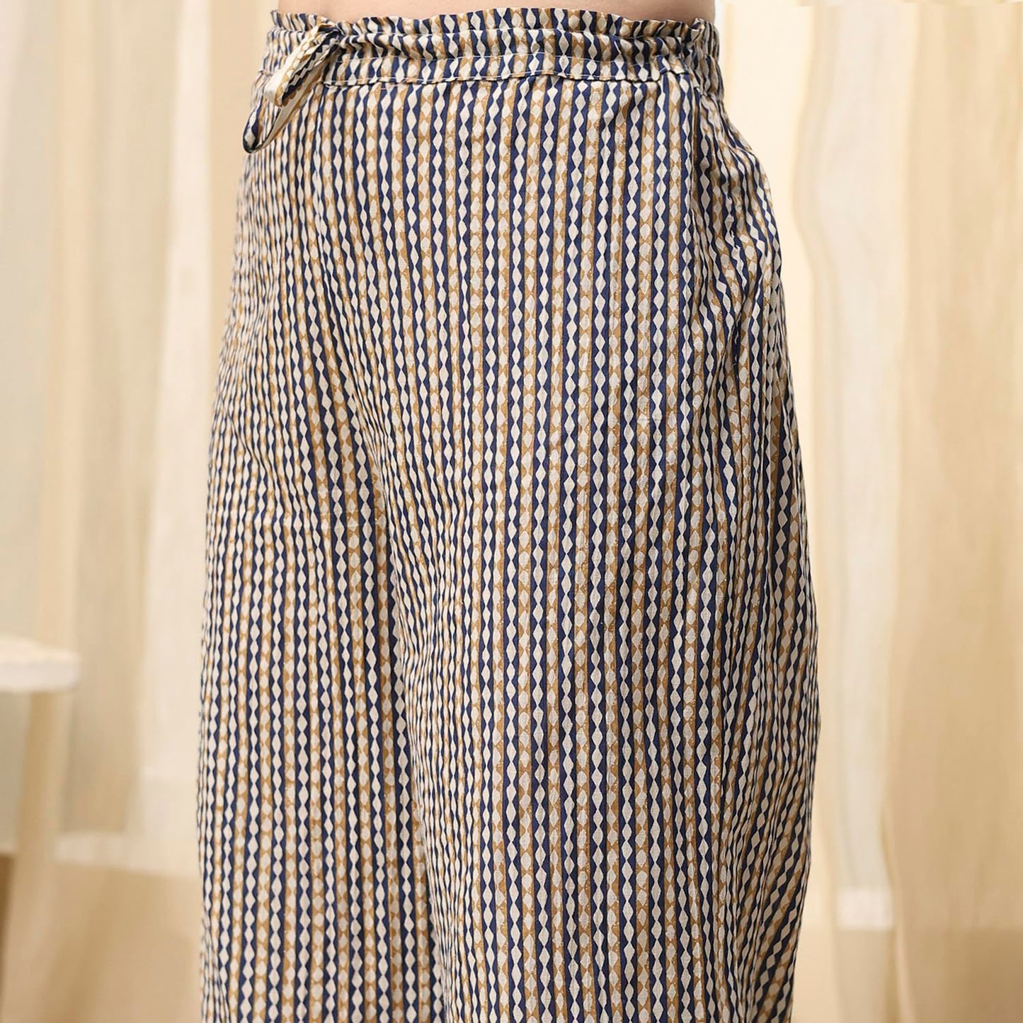 BIBA Women Blue Cotton Screen Print Unstitched Suit Set_FREE SIZE