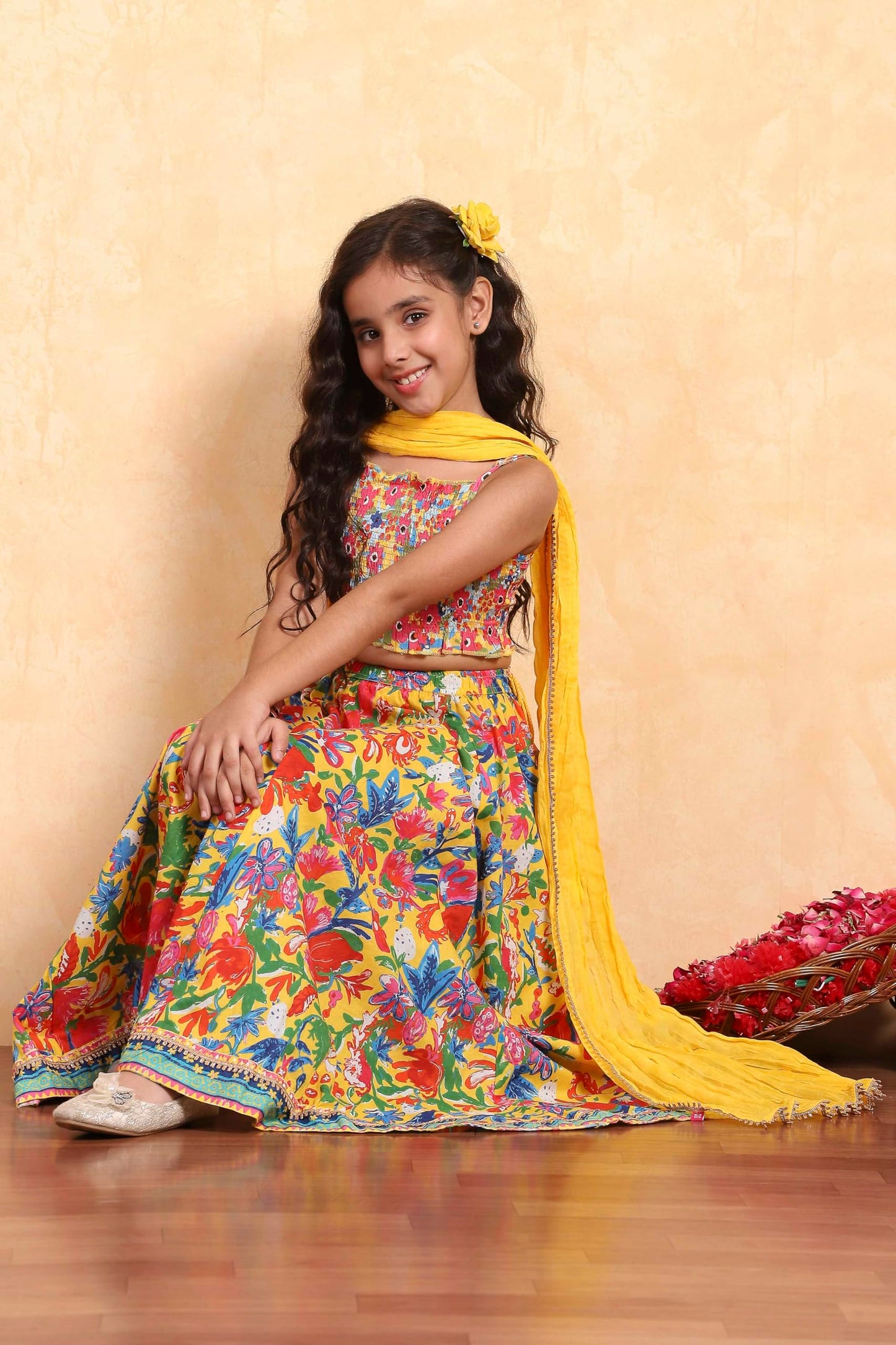 Biba Girl's Rayon Lehenga Set (KW5312SS25YEL_Yellow_10-11Y)