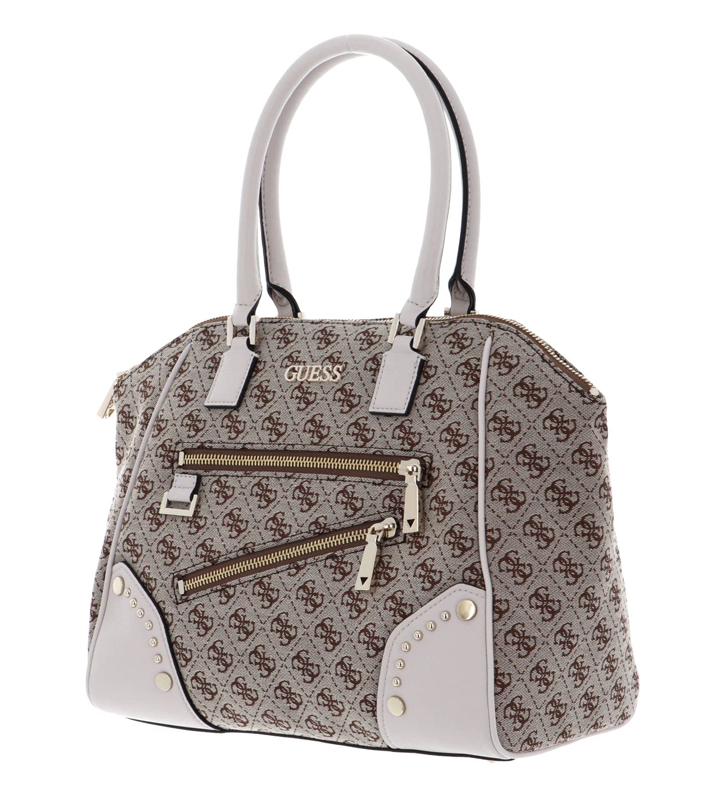 GUESS Frankie Uptown Satchel, Brown Logo, One_size