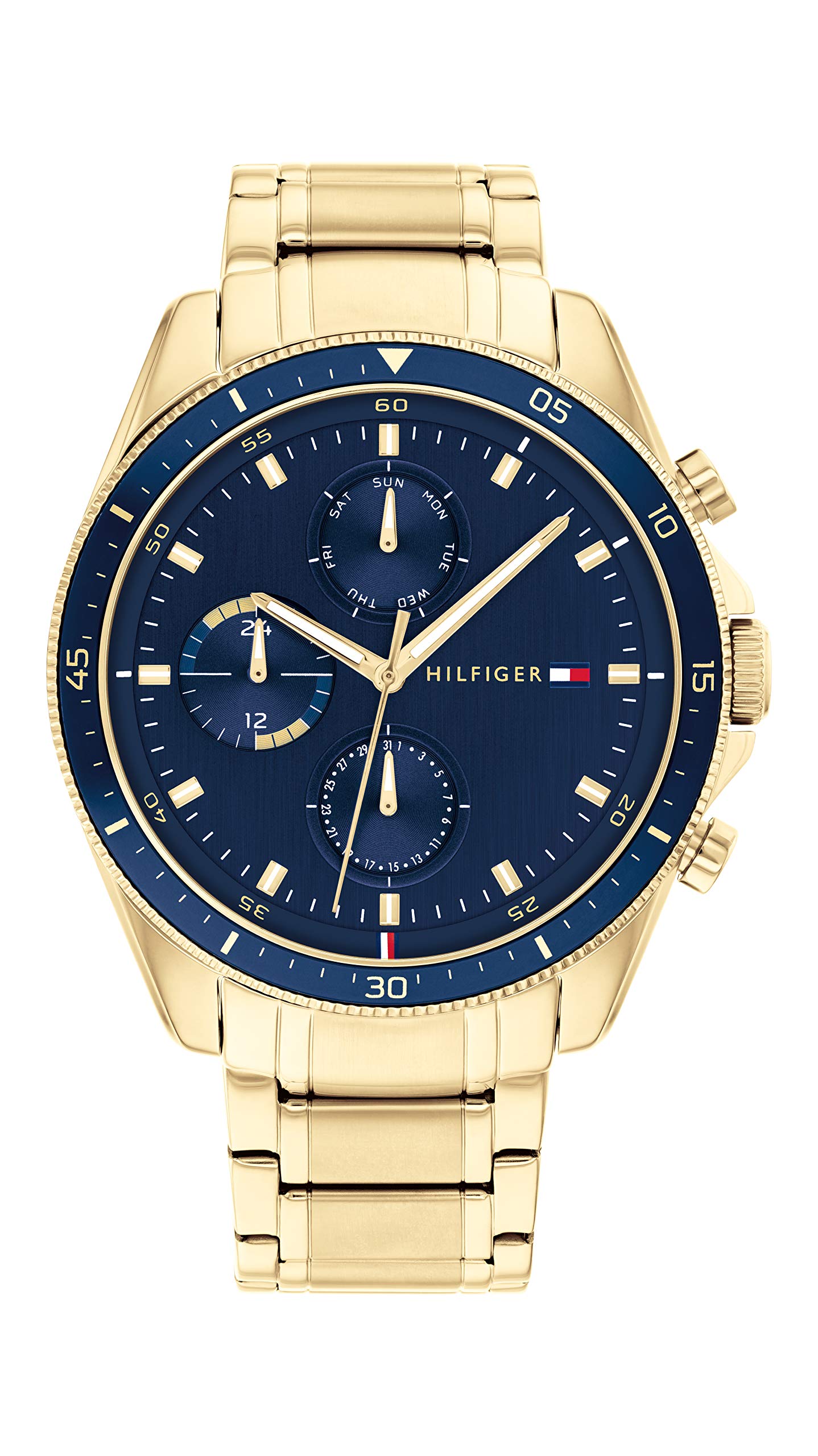 Tommy Hilfiger Stainless Steel Navy Dial Gold Strap Round Shaped Sport Men's Analog Watch_Th1791834W