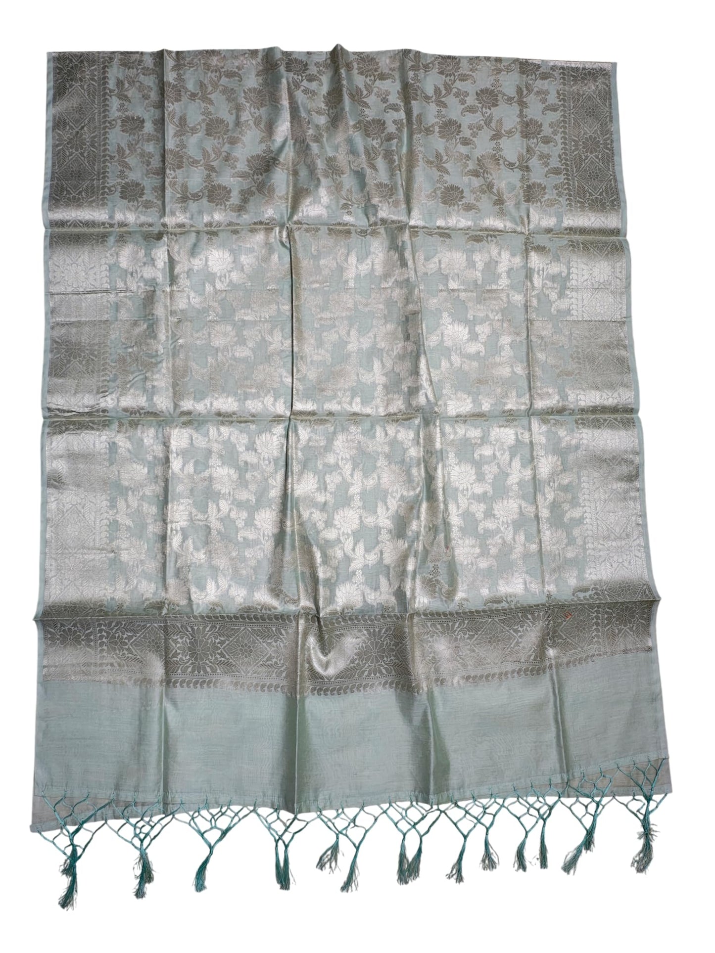 Ivikta Banarasi Silk Unstitched Salwar Suit Set with Dupatta for Women | Rajasthani Silk Dress Material (Firoza)
