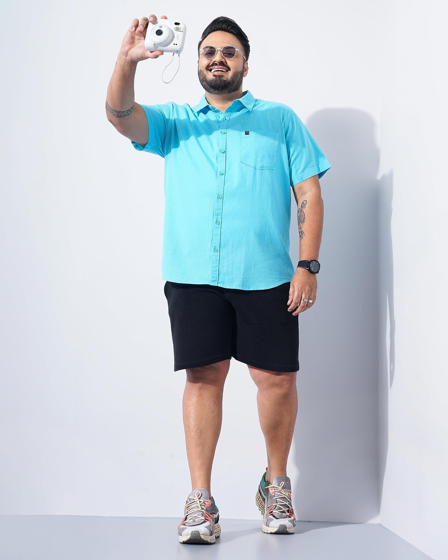 Hardsoda Men Plus Size Turquoise Solid Casual Shirt