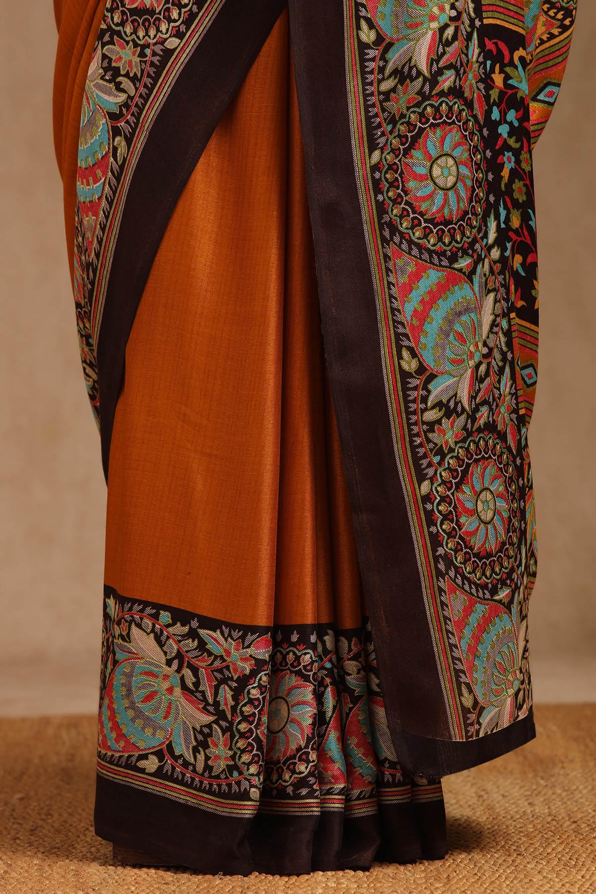 Soch Womens Mustard Pashmina Floral Print Saree