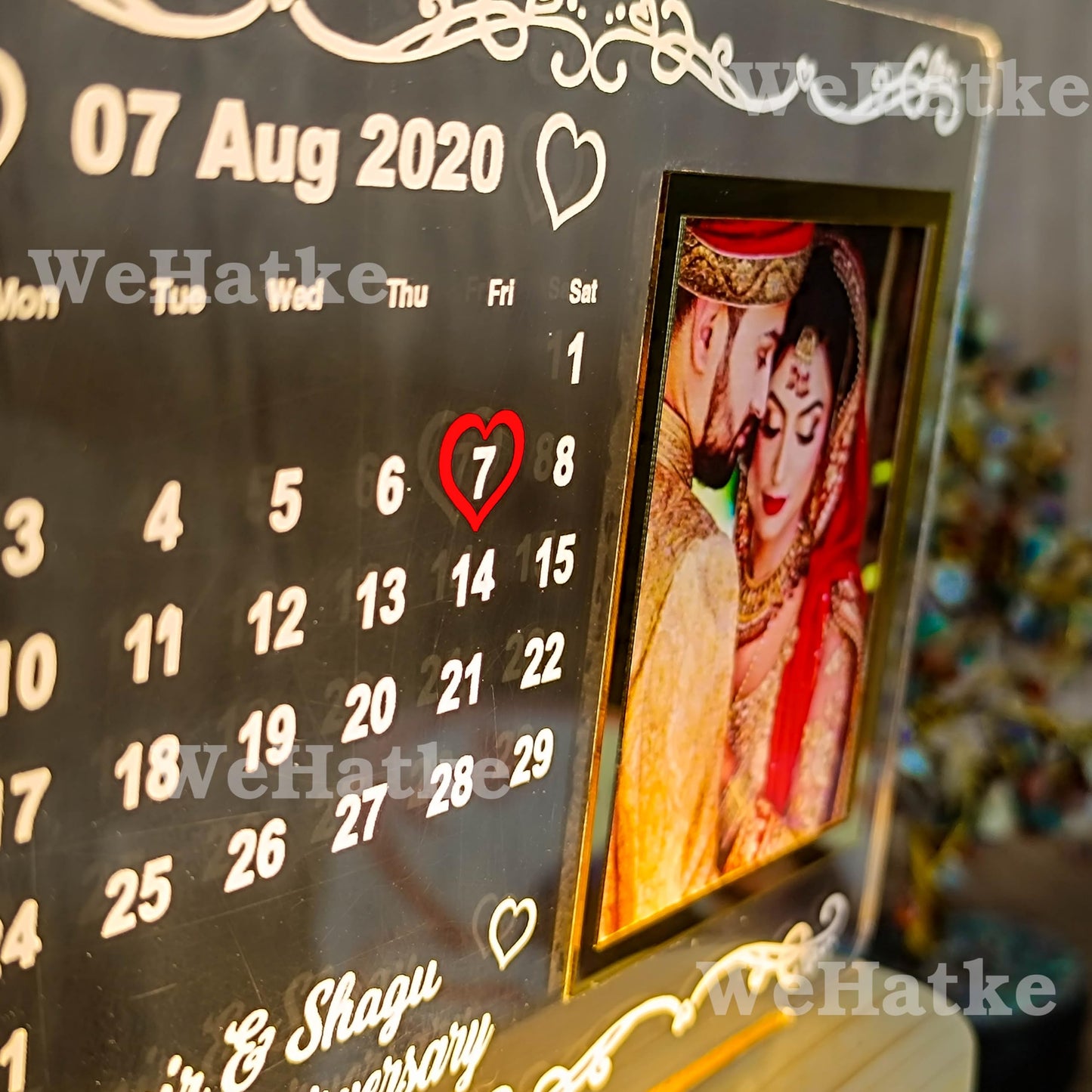 WEHATKE Customized/Personalized 3D Illusion Calendar Photo Frame With Name Date And Photo | Best wedding/Marrige anniversary Gift For Couple, Husband or Wife