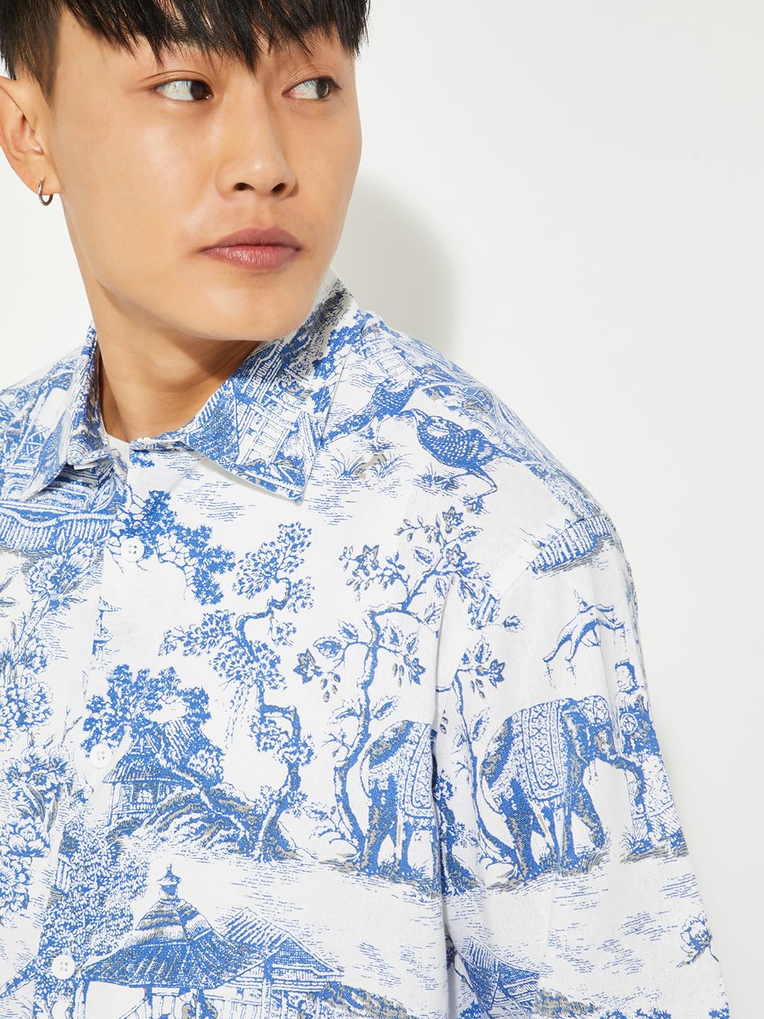 Max URB_N Men Printed Oversized Shirt (Blue_M)