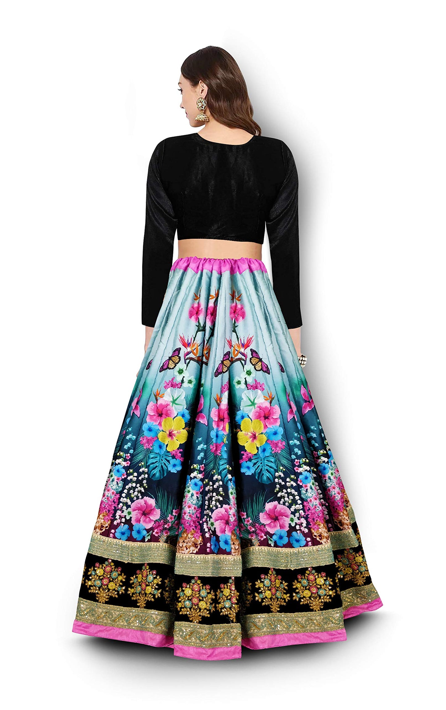 Zeel Clothing Women's Velvet & Silk Semi stitched Lehenga Choli (7005-ZC-Wedding-Bridal-Latest-Design_Black_Free Size)