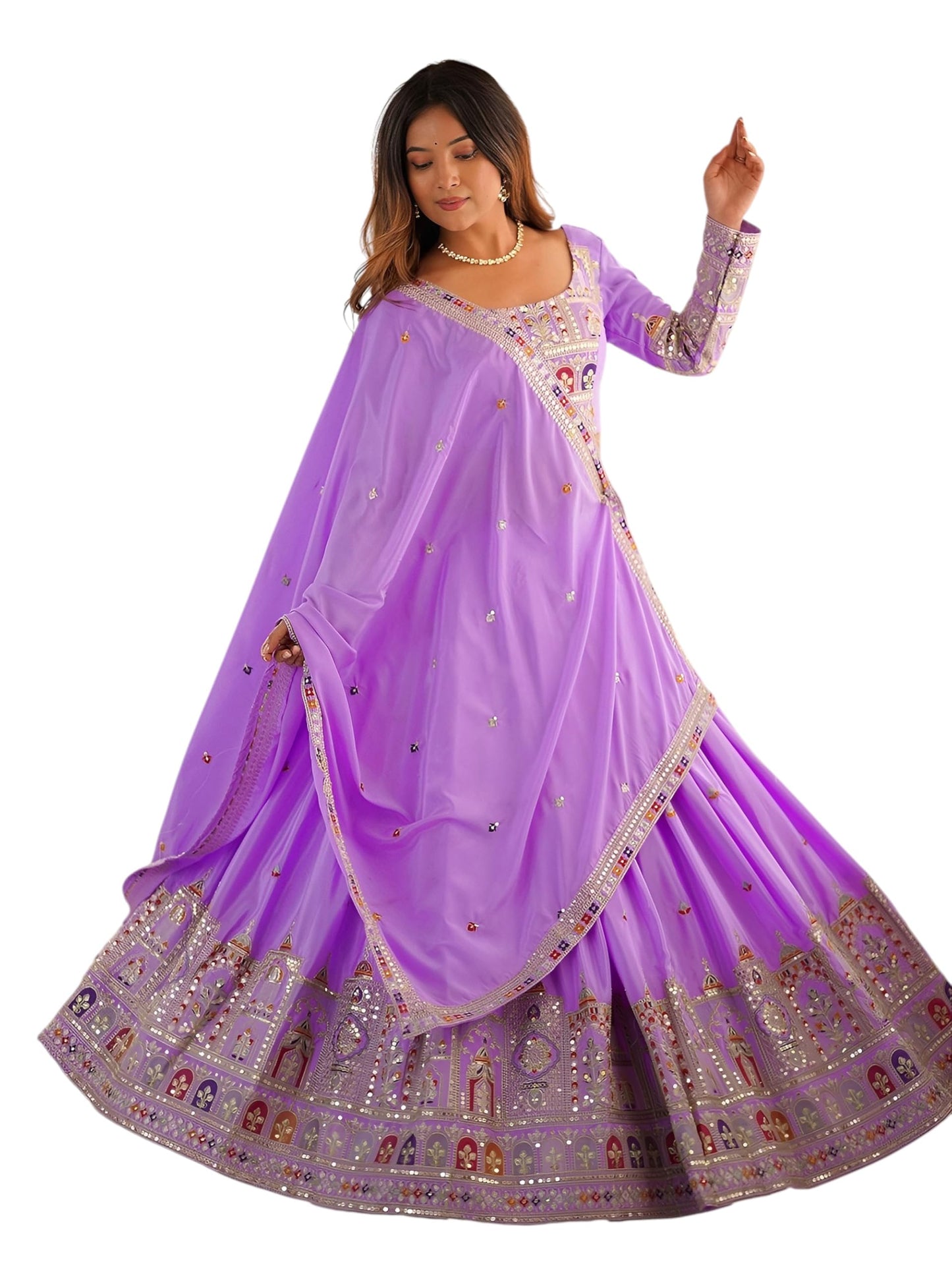 Zeel Clothing Women's Sequins Thread Embroidered French Crepe Lehenga Choli With Dupatta (5118-Lavender-Women-Lehenga-Choli-Latest; Free size) (Lavender)