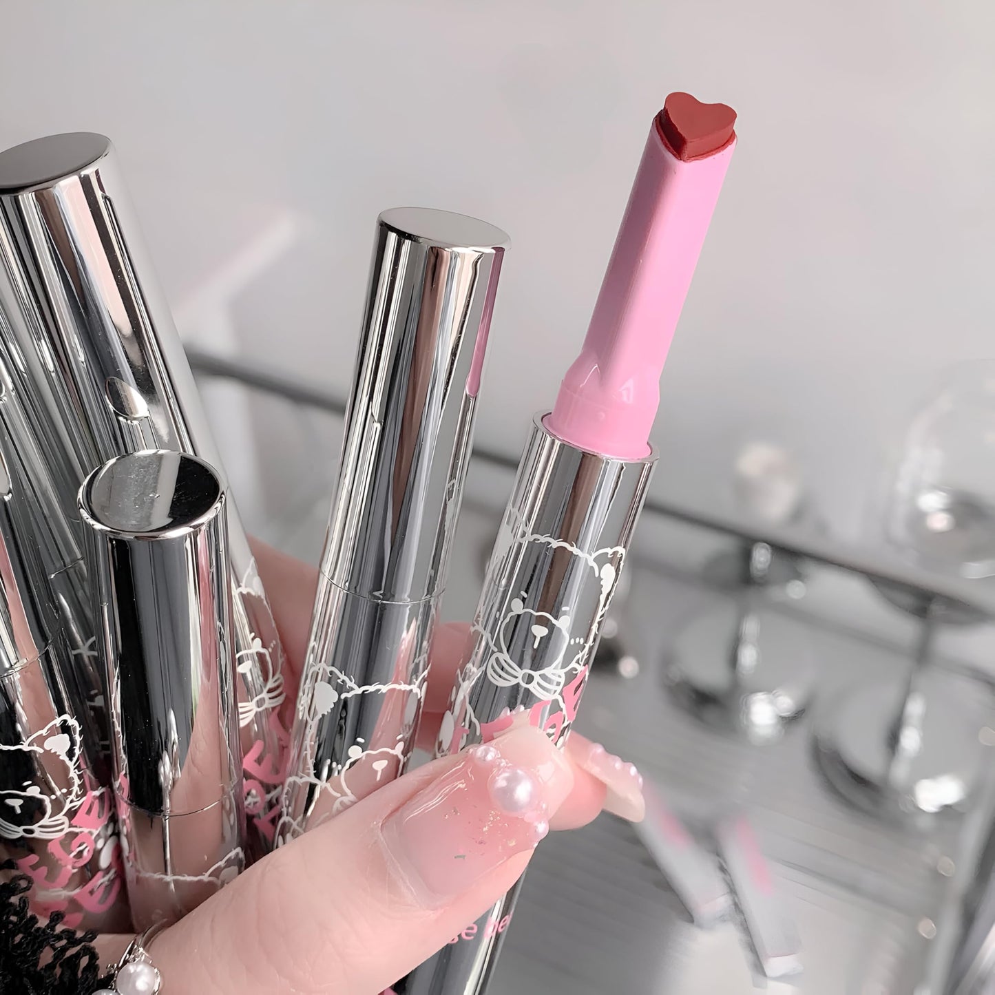 Gege Bear Crystal Frozen Lipsticks for Women – Transparent, Hydrating Gloss with Heart Tip and Convenient Click Mechanism (#3 + #4, Pack of 2)