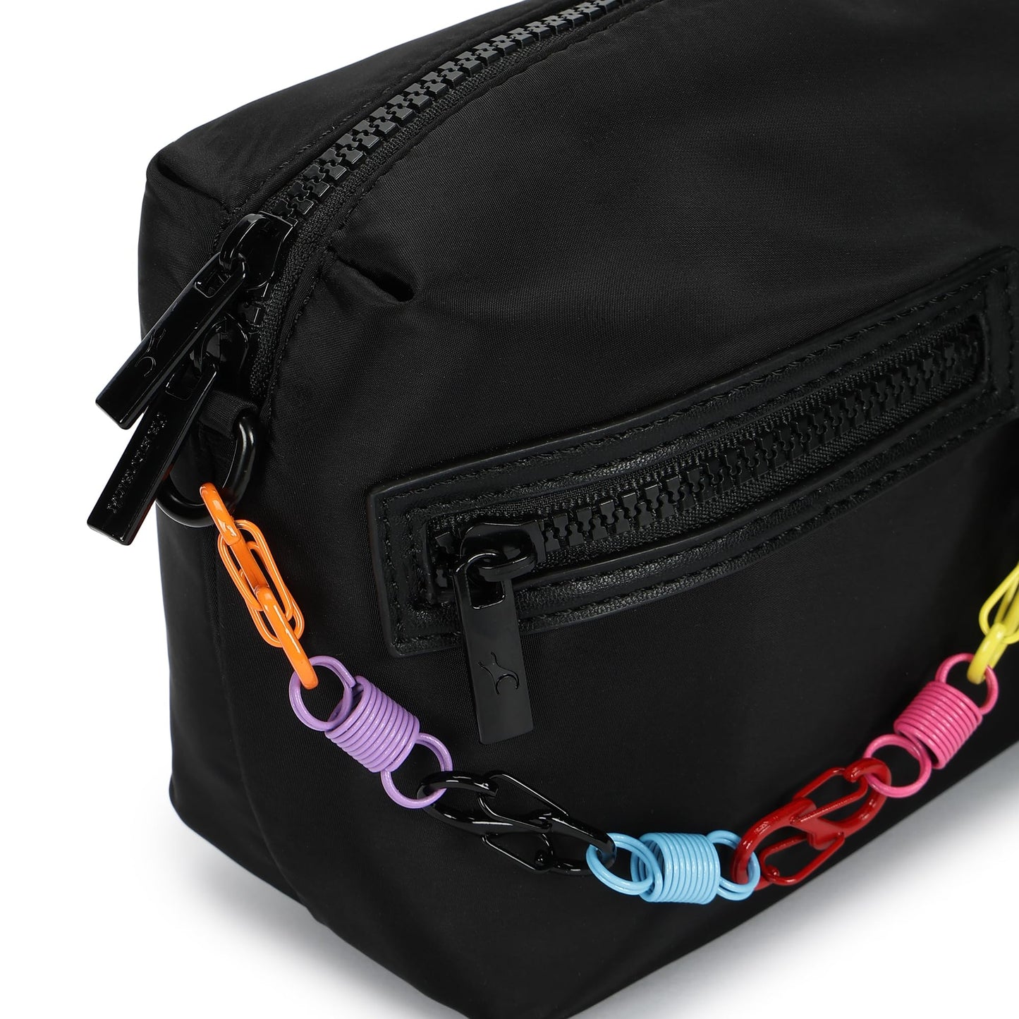 Fastrack Statement Chain Sling Bag for Women | Black Nylon Crossbody with Zipper Closure, Front Utility Pockets and Adjustable Strap | Lightweight Urban Sling for College & Travel