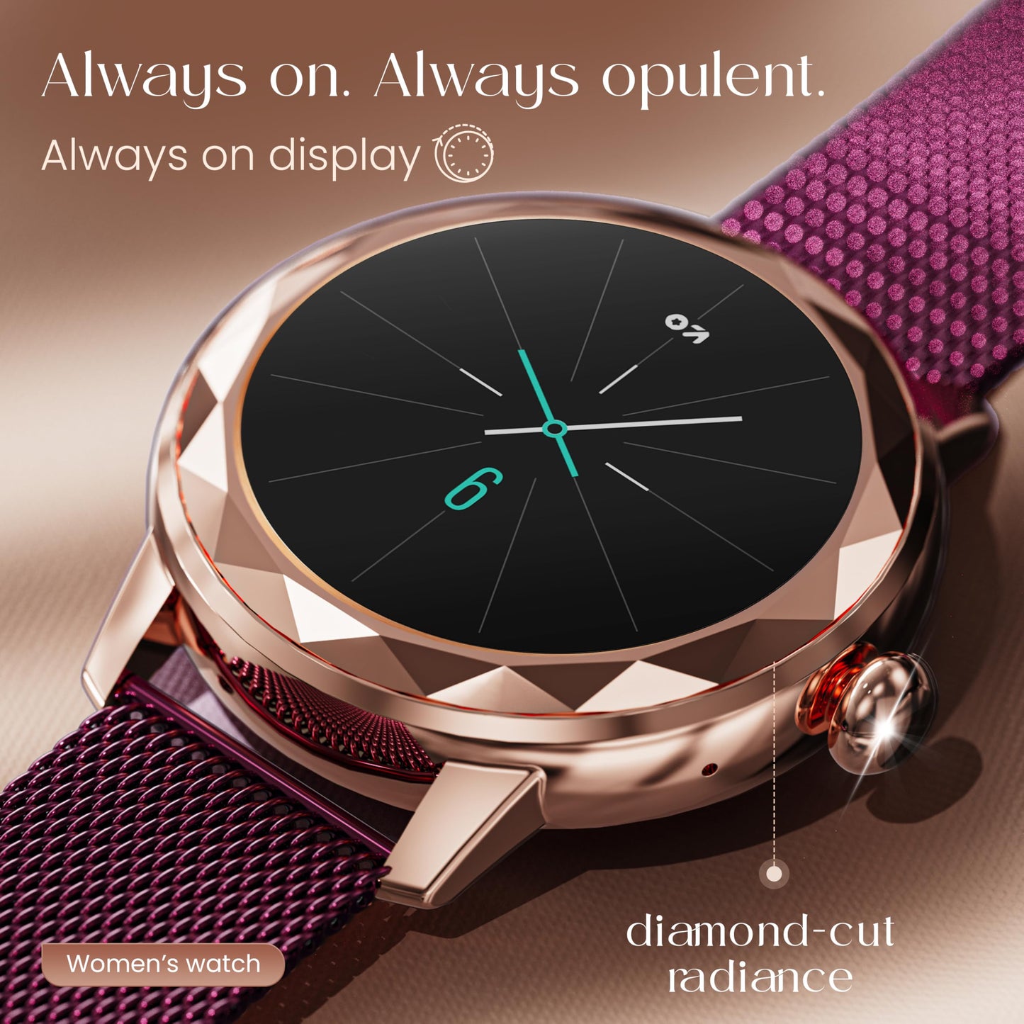 GOBOULT Newly Launched Alora Smart Watch 1.19'' AMOLED Display, BT Calling, Rotating Bezel, 150+Watchfaces, 800 Nits Brightness, AI Voice Assistant, SpO2 Monitoring, 120+ Sports Mode (Red Wine)