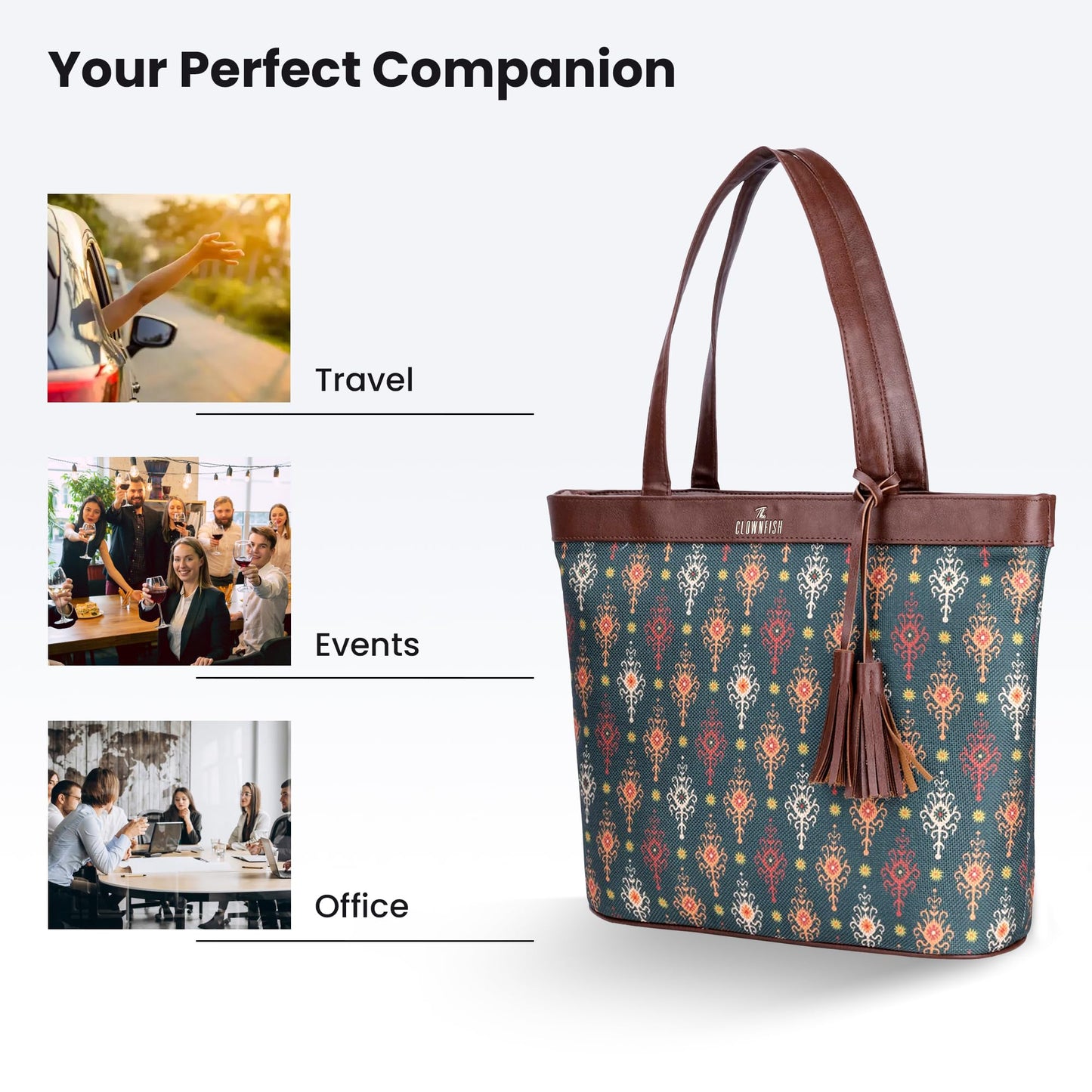 THE CLOWNFISH Casey series 15.6 inch Laptop Bag For Women Printed Handicraft Fabric & Faux Leather Office Bag Briefcase Hand Messenger bag Tote Business Bag (Green)