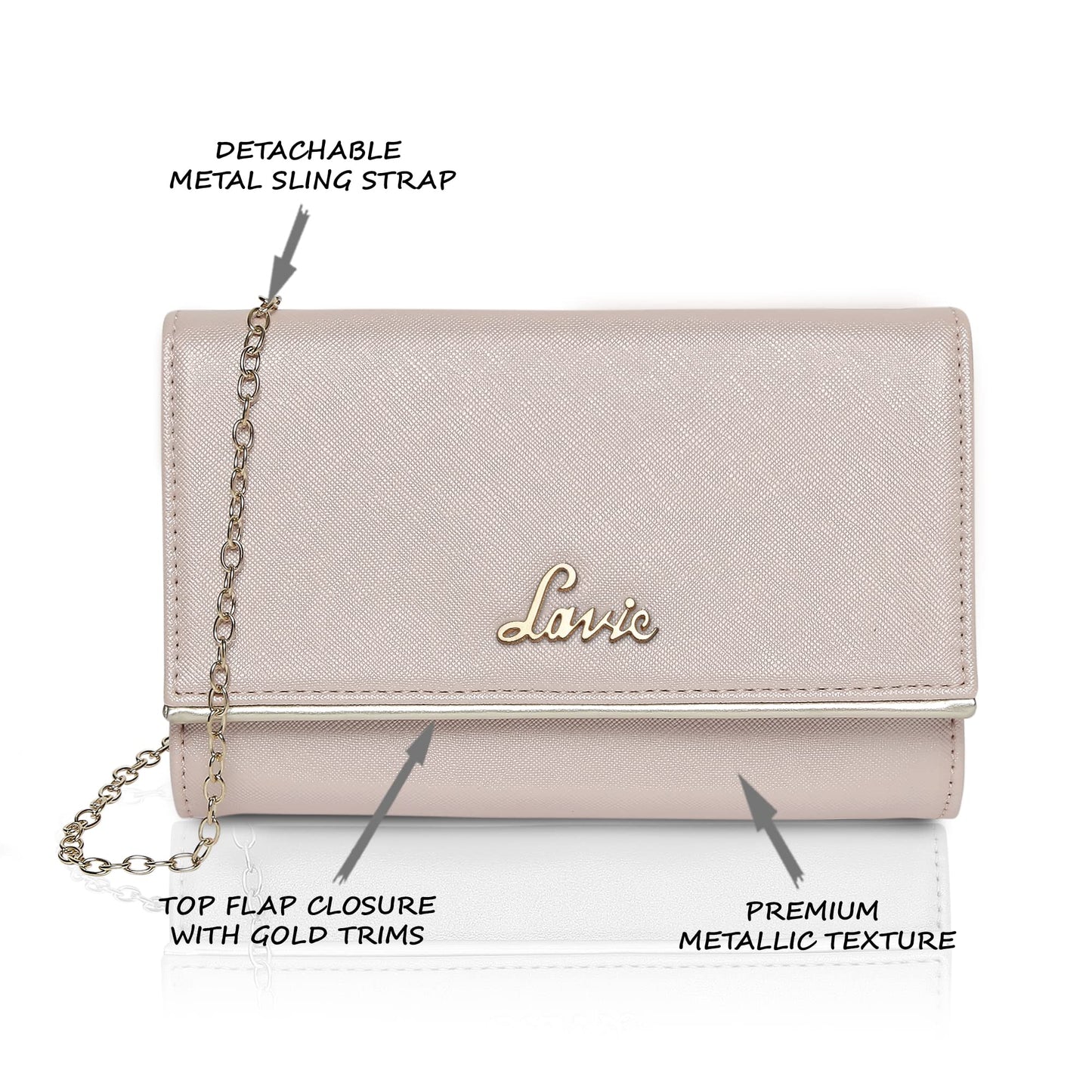 Lavie Women's Small Framed Foldover Clutch | Detachable Chain Sling Strap | Ladies Purse Wallet