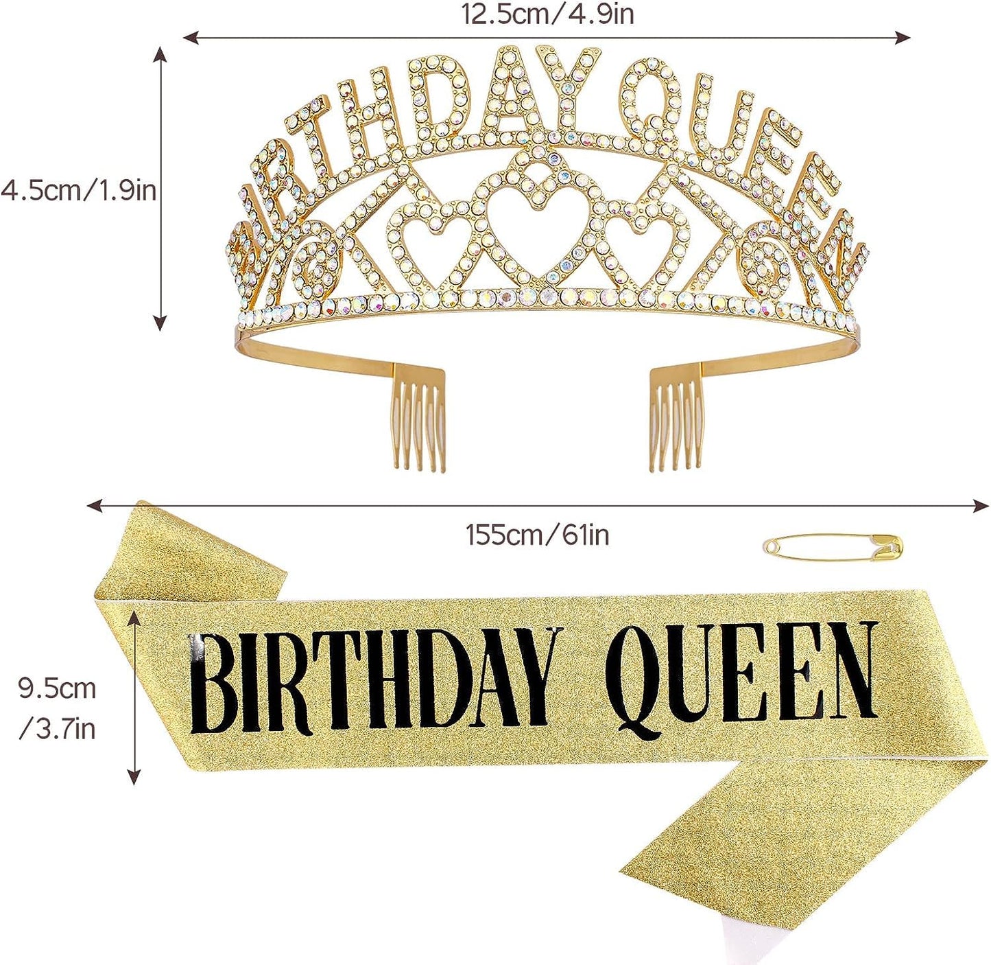 Shining Diva Fashion Latest Birthday Sash and Crown for Girls Birthday Decorations Items Gifts for Girls Women Kids Sister Best Friend 10, 15, 16, 12, 18, 20 years Teenager (Gold) (15418hb)