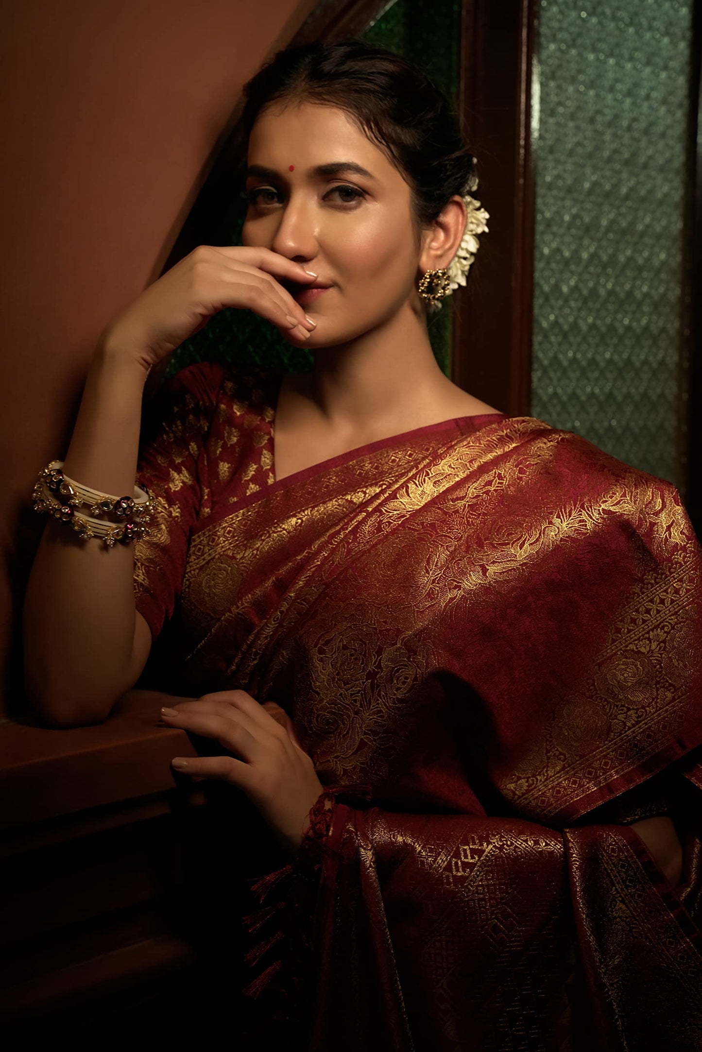 Vardha Women's Kanchipuram Art Silk Saree with Unstitched Blouse Piece - Zari Woven Work Sarees for Wedding (Asya Silk, 393, Maroon)