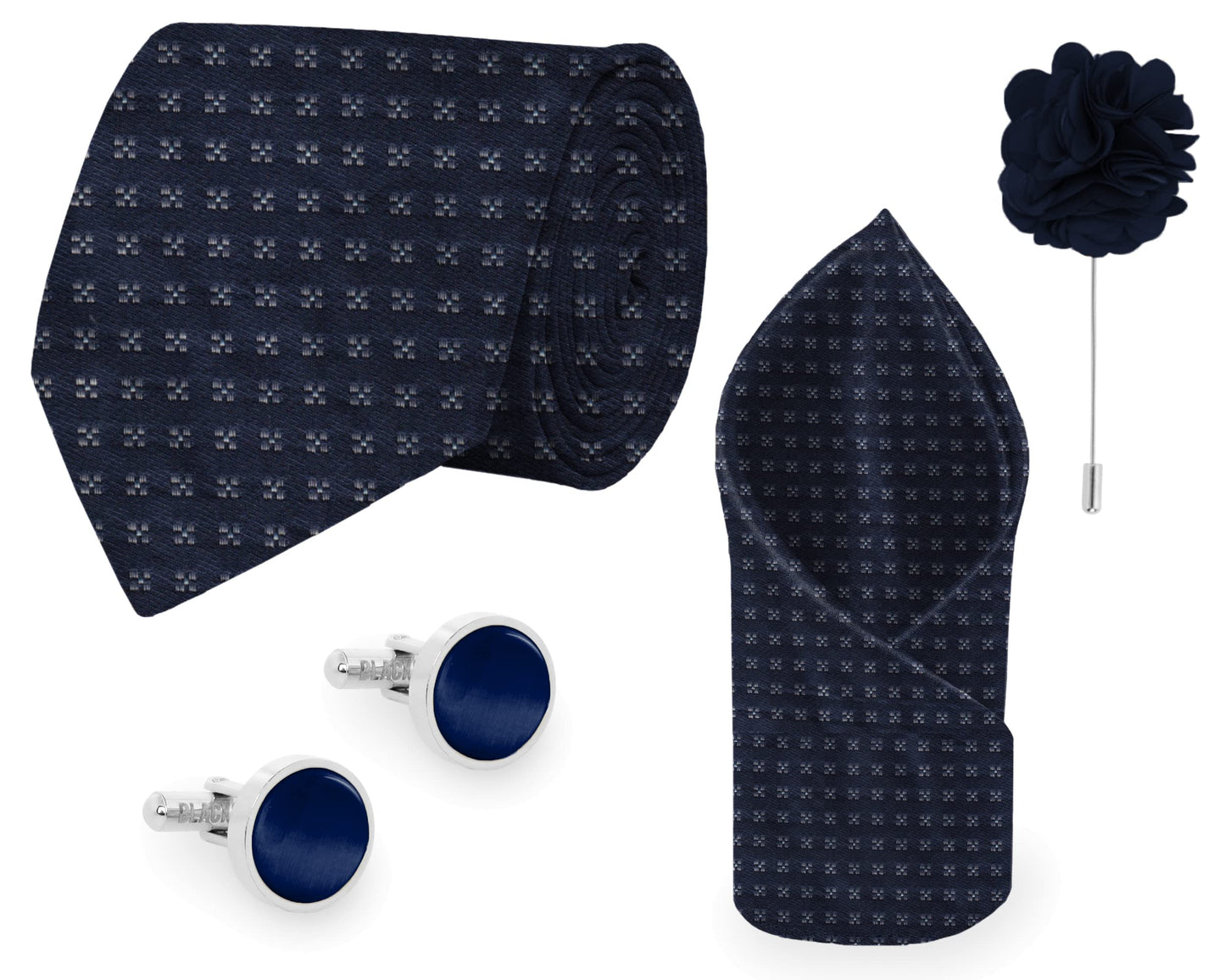 BLACKSMITH Tie, Cufflink, Pocket Square, Lapel Pin, Set of 4 for Men [ Free Size ] (BLFLOWERLOCK-84 SET)