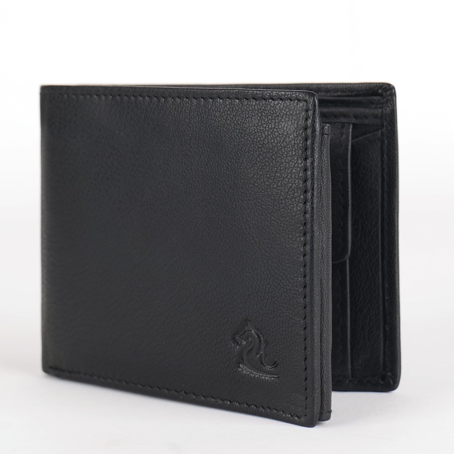 KARA Black Men's Genuine Leather Wallet – Bifold, 2 Cash Compartments, Coin Pocket, 10+ Card Slots, Hidden & Transparent Flip Sections