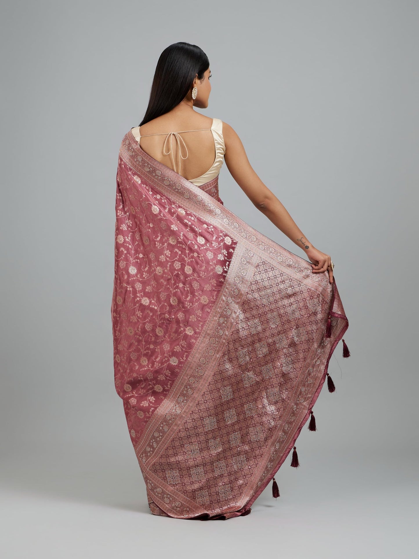 MOHEY Women's Art Silk Weave Saree with Blouse Piece(Dusty Pink)