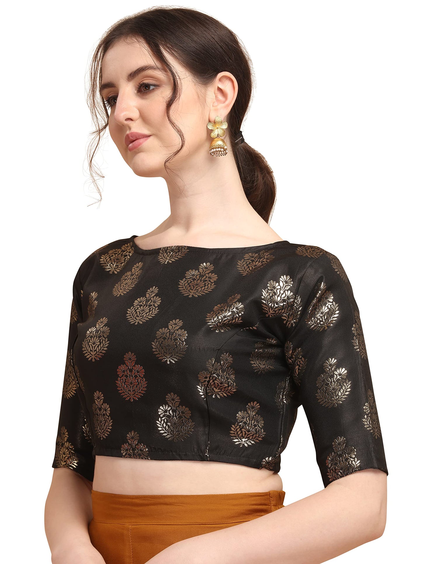 OOMPH! Women's Art Silk Solid Half Sleeve Blouse (rbbl167xl_Jet Black_XL)