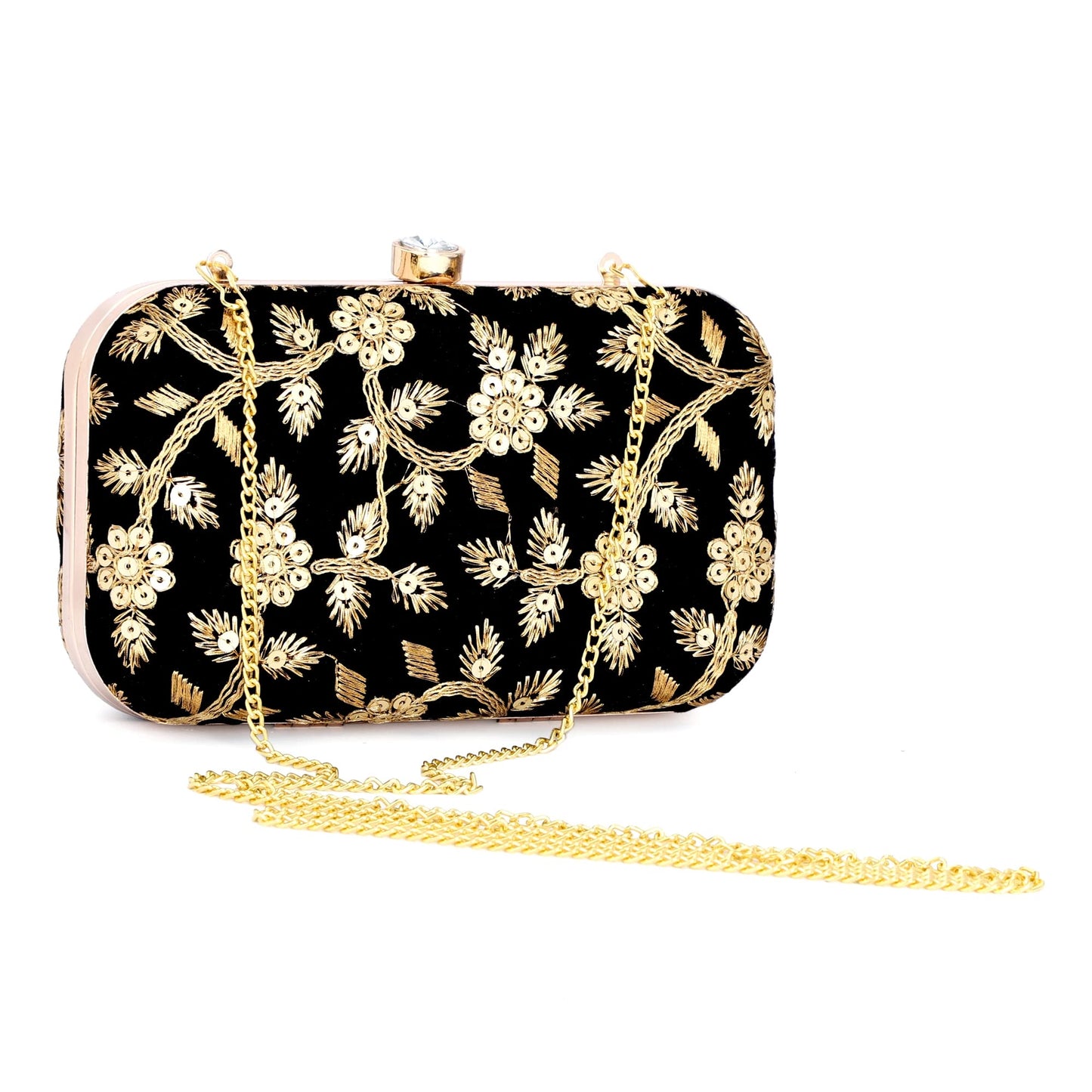 TOOBA Womens Handicraft Velvet Floral Embroidered Clutch (Black)