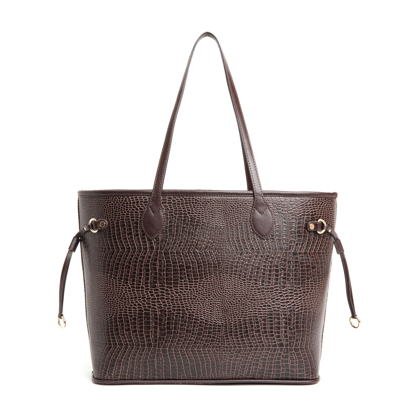 KLEIO Vegan Leather Croco Embossed Carry It All Tote Shopping Bag for Women (BROWN)