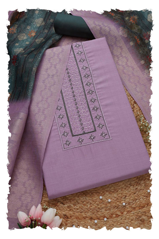 Soch Womens Lavender Rayon Embroidered Unstitch Dress Material With Thread Work