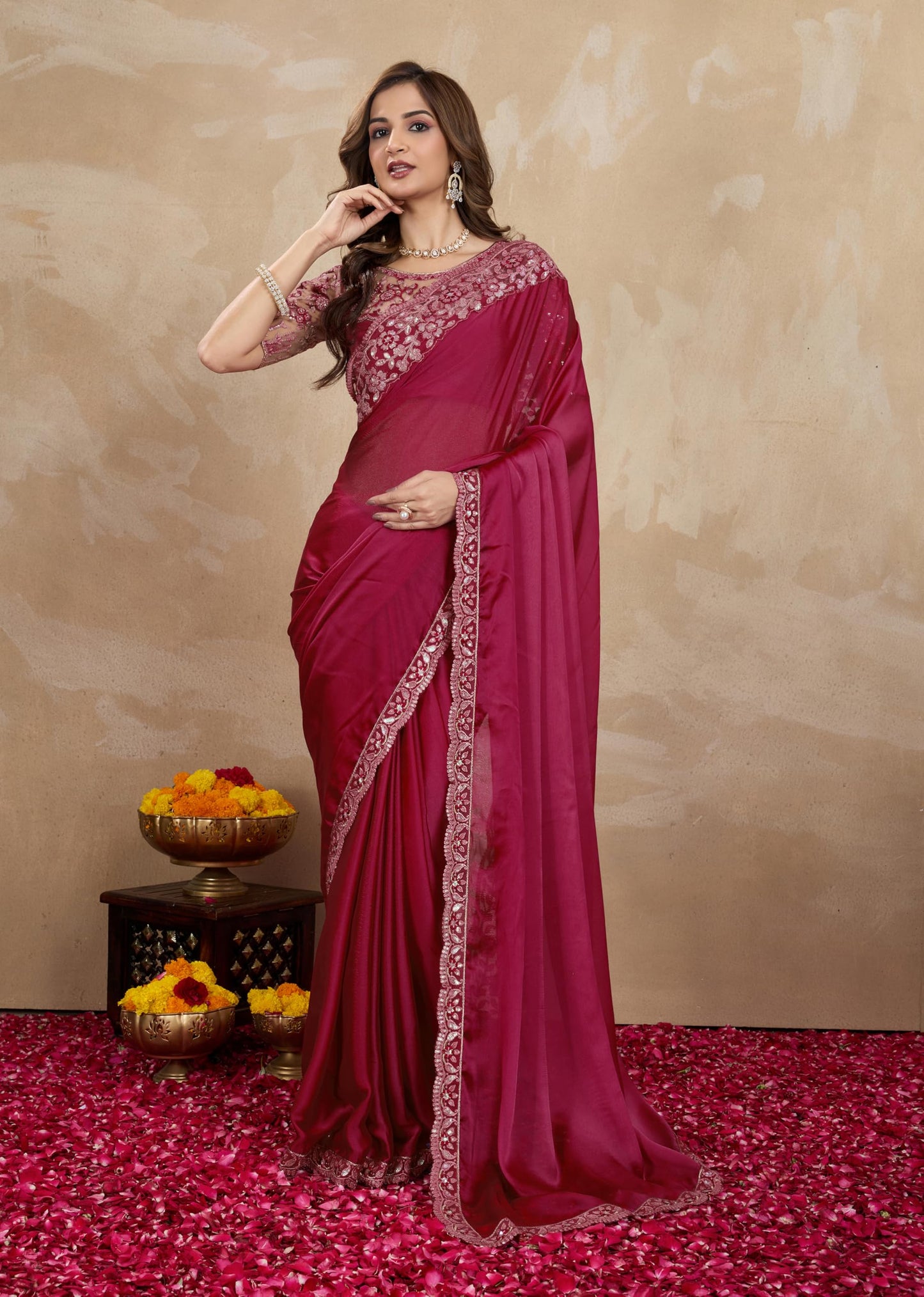 TRENDMALLS Women's Rangoli Silk Embroidery Border Saree with Blouse Piece (K998-Purple)