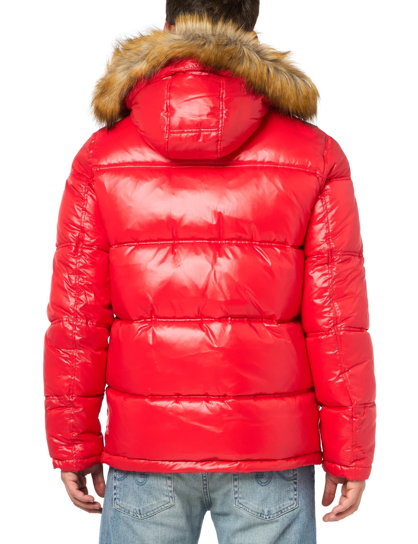GUESS Men's Warm Rain Resistant Puffer, Red, XXL