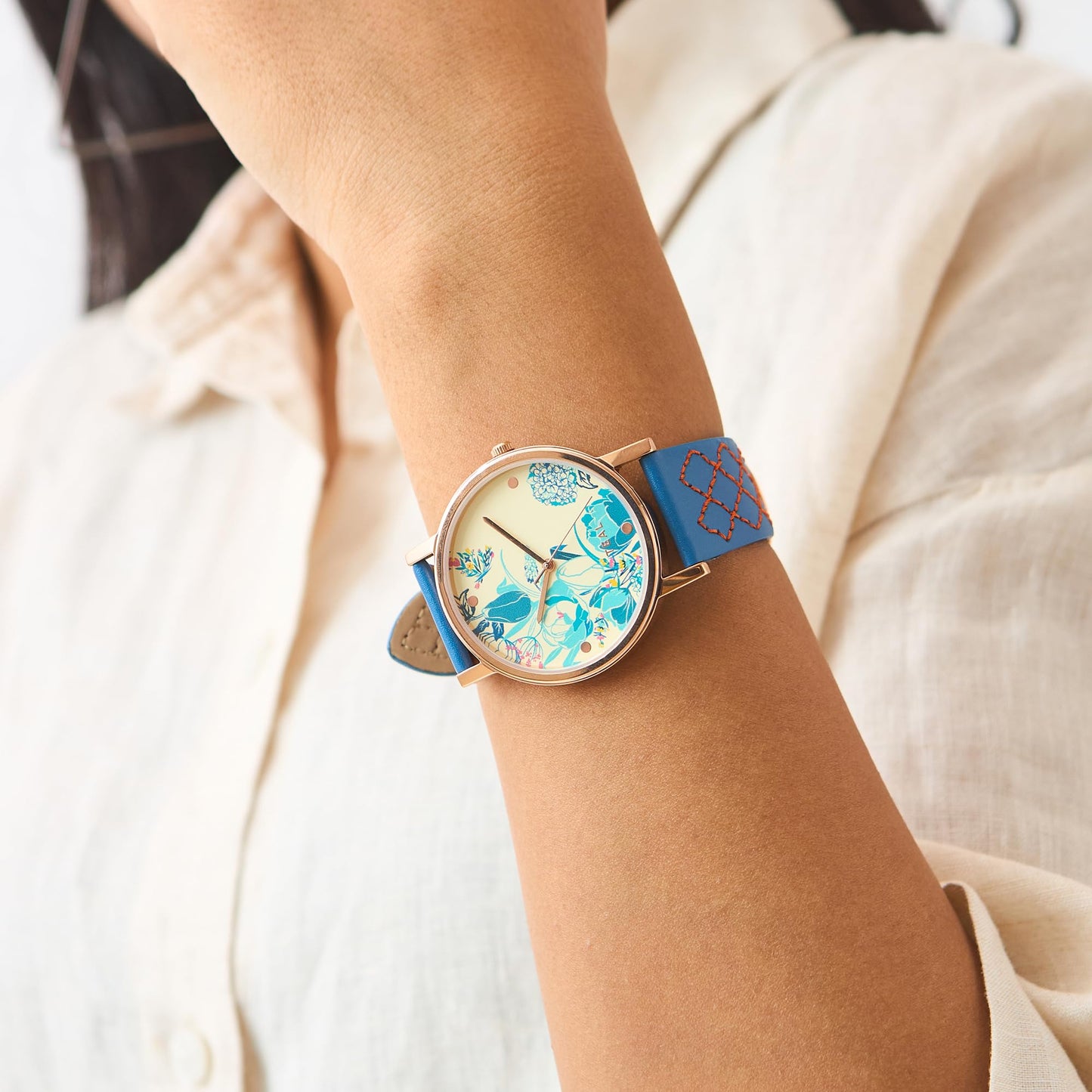 TEAL BY CHUMBAK Round Dial Analog Watch for Women,Chevron Collection,Stainless Steel Strap,Gifts for Women/Girls/Ladies