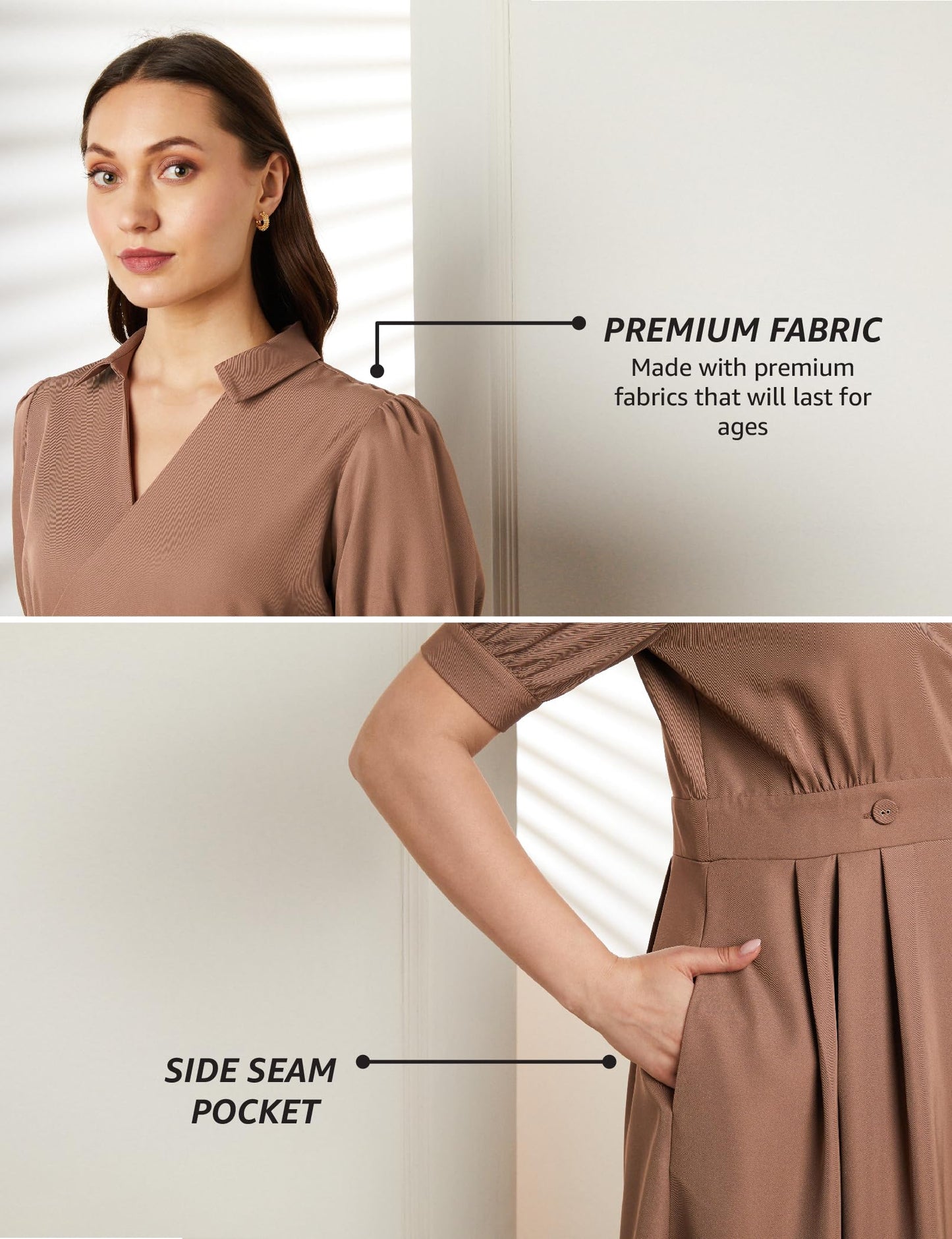 Symbol Premium Women's Fit & Flare Wrap Dress (Midi Length | Desk-to-Dinner) (SBP-SS24-WDR-607_Taupe_7XL)