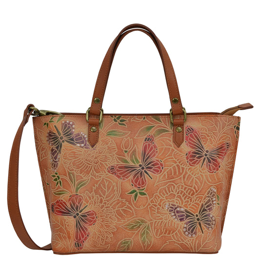 Anuschka Women's Pure Vegetable Tanned Leather Medium Tote - Tooled Butterfly Multi