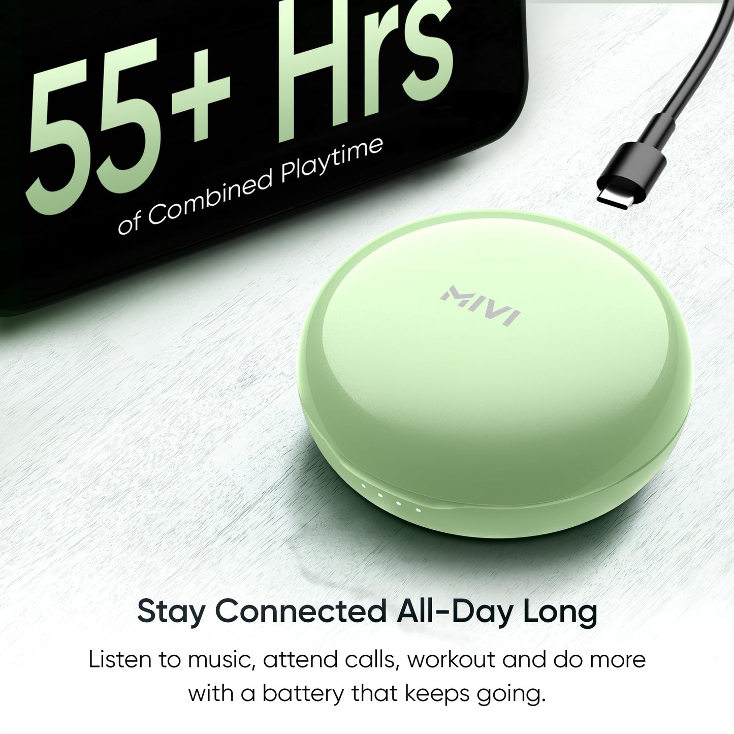 Mivi DuoPods A750 in Ear Ear Buds Wireless - 55H Playtime, USB Type-C Fast Charging, AI-ENC, Multi-Device Support, IPX4, Premium Metallic Ear Buds, Made in India