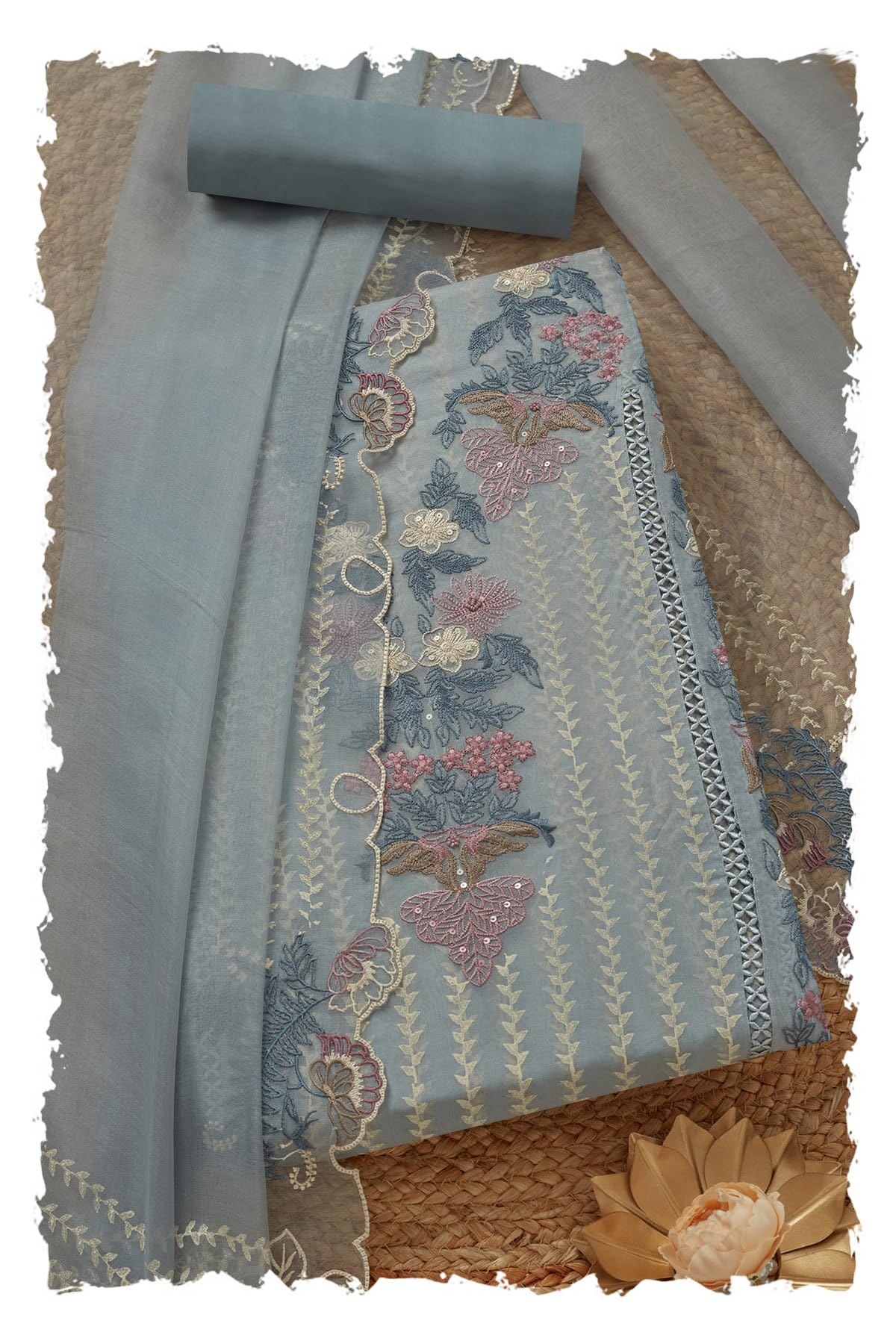 Soch Womens Organza Embroidered Unstitch Dress Material