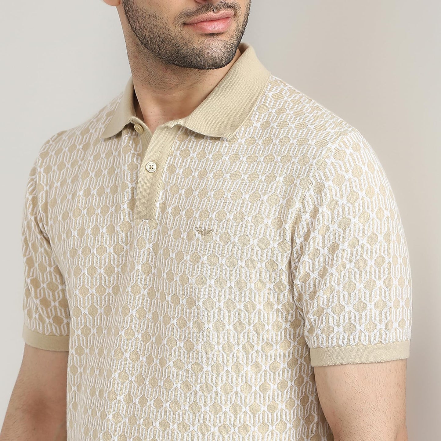 Park Avenue Men Slim Fit Solid Pattern Pure Cotton Half Sleeve Riviera Collar Casual T-Shirt (Size: 40)-PCKB01442-F3 Medium Fawn