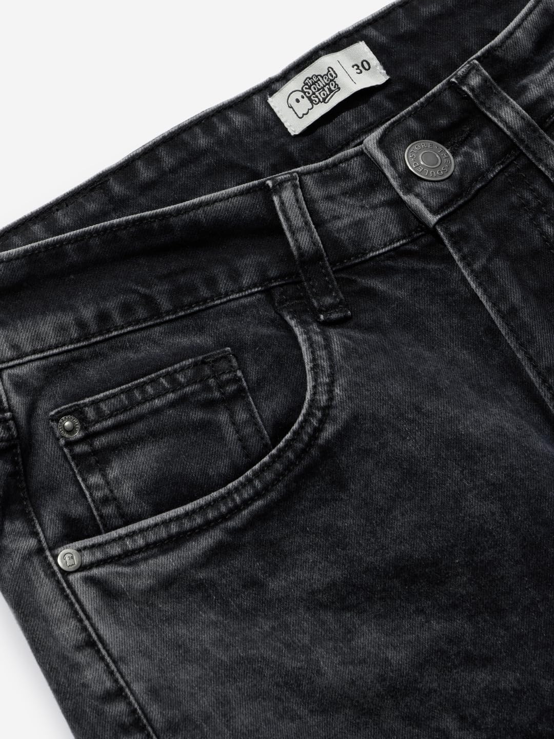 The Souled Store Solids: Stone Grey Men and Boys Buttoned Straight Fit Cargo Jeans