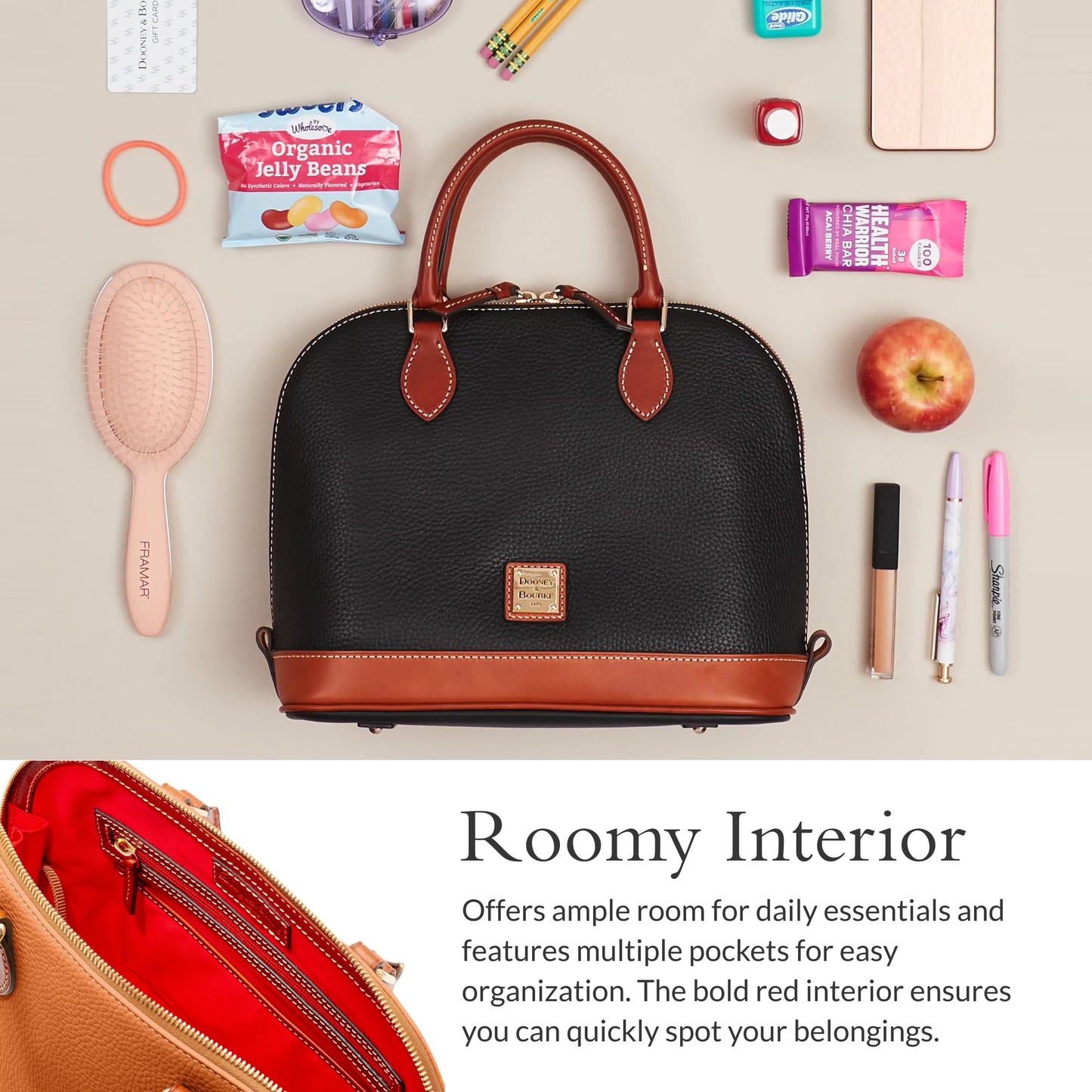 Dooney & Bourke Zip Zip Satchel Pebbled Leather Shoulder Bag Purse Handbag