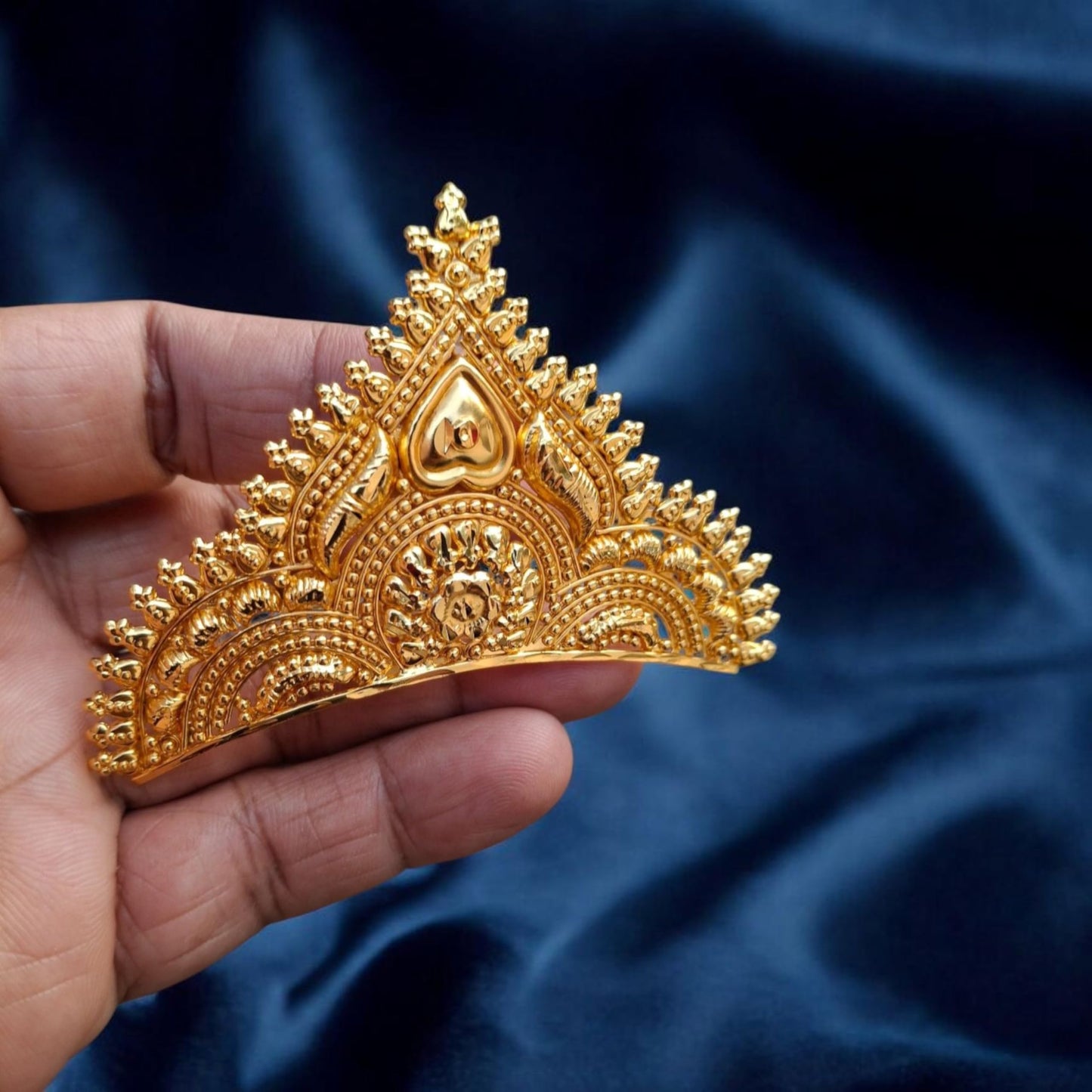 BengCraft Bengali Bridal Mukut Crown Golden Hair Accessories Wedding for Women Big Size Tiara Taj for God and Goddes Idols Krishna Laddu Gopal Durga Devi Maa