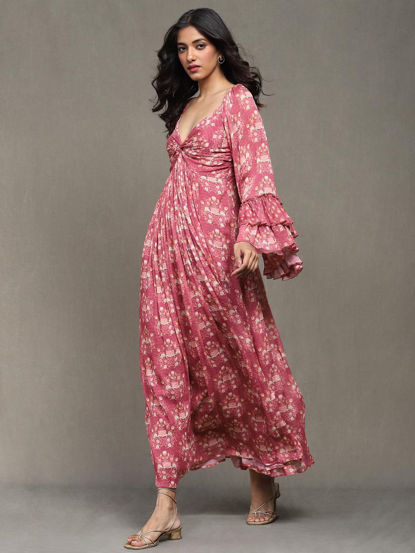 Ritu Kumar Pink Block Print Long Dress