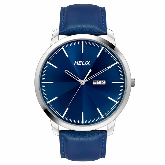 Helix by Timex Analog Watch for Man with Blue Round Dial & Blue Leather Strap Band Water Resistant Men's Wrist Watches - TW039HG13