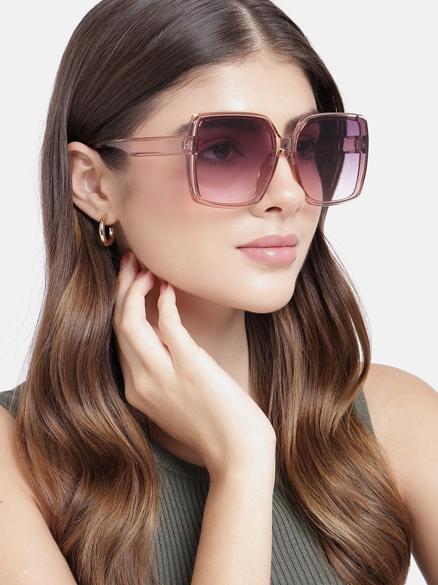Carlton London Women Nude Toned UV Protected Gradient Lens Oversized Sunglasses
