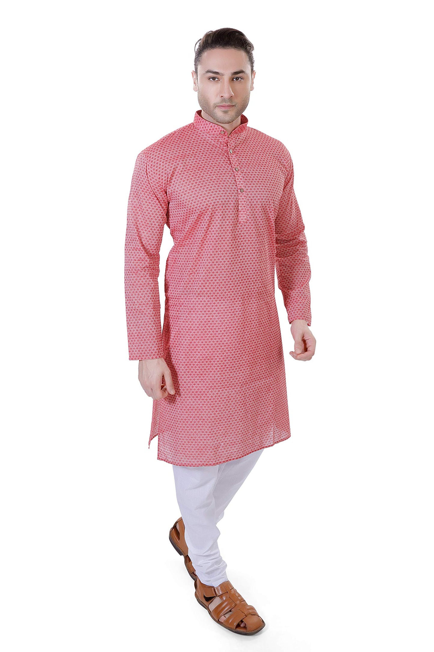 LUCKWIN Men's Handloom Cotton Kurta in Red for Men [LWKurta054-48]