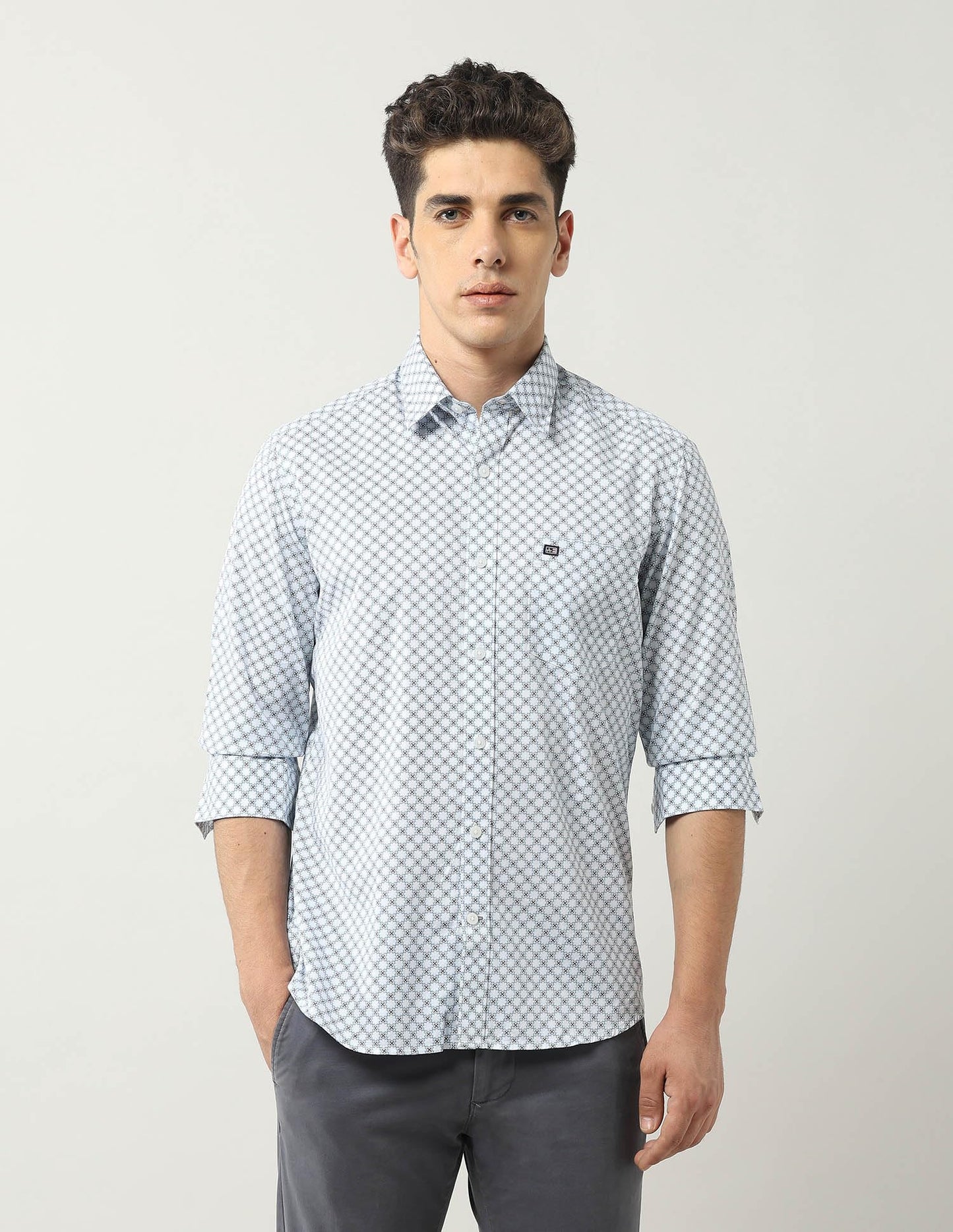 Arrow Sports Men's Geometric Printed Pure Cotton Shirt Light Blue
