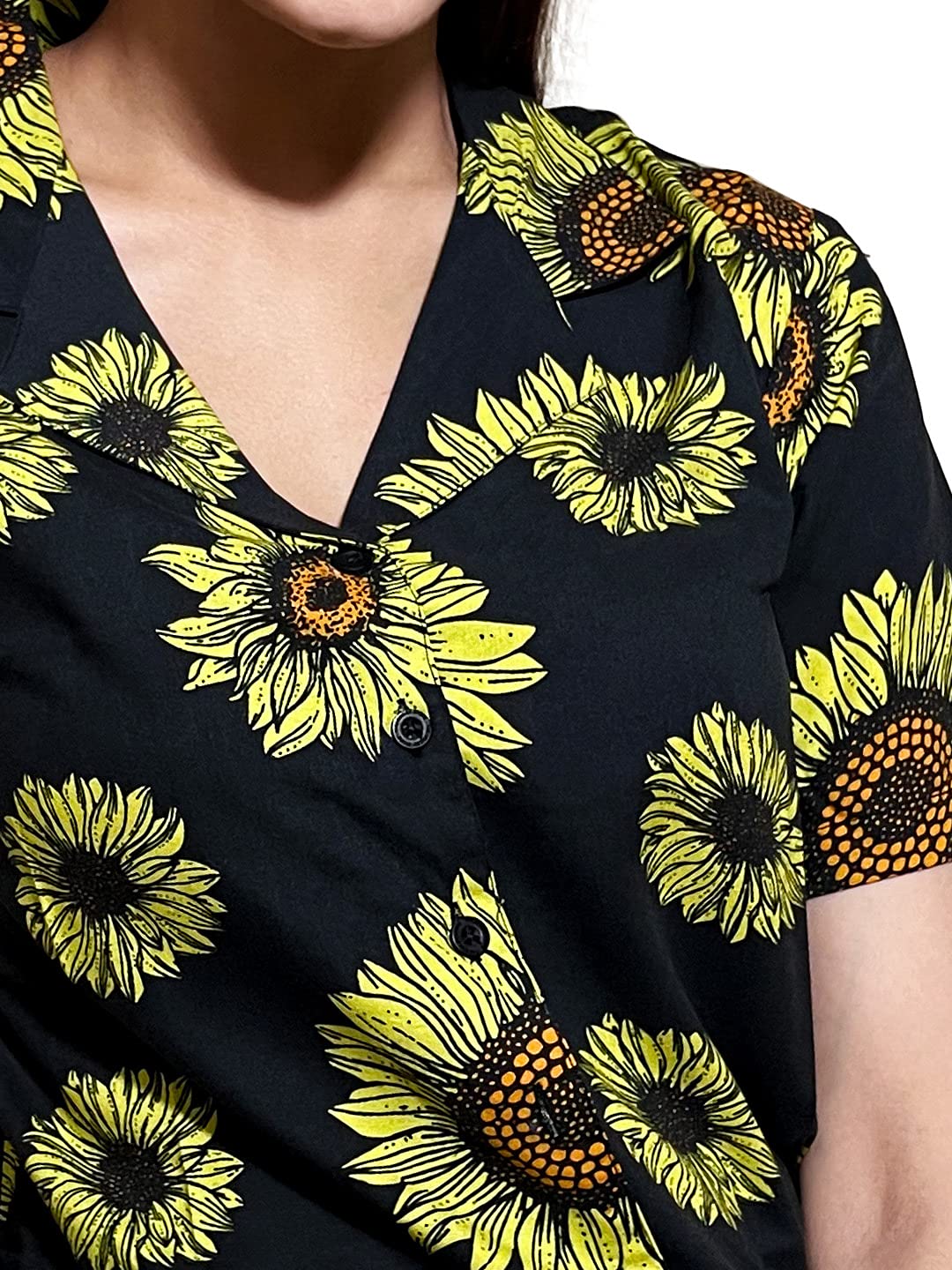 The Souled Store Sunflower Pattern Womens and Girls Graphic Printed Cotton Hawaiian Shirts Multi-Colored