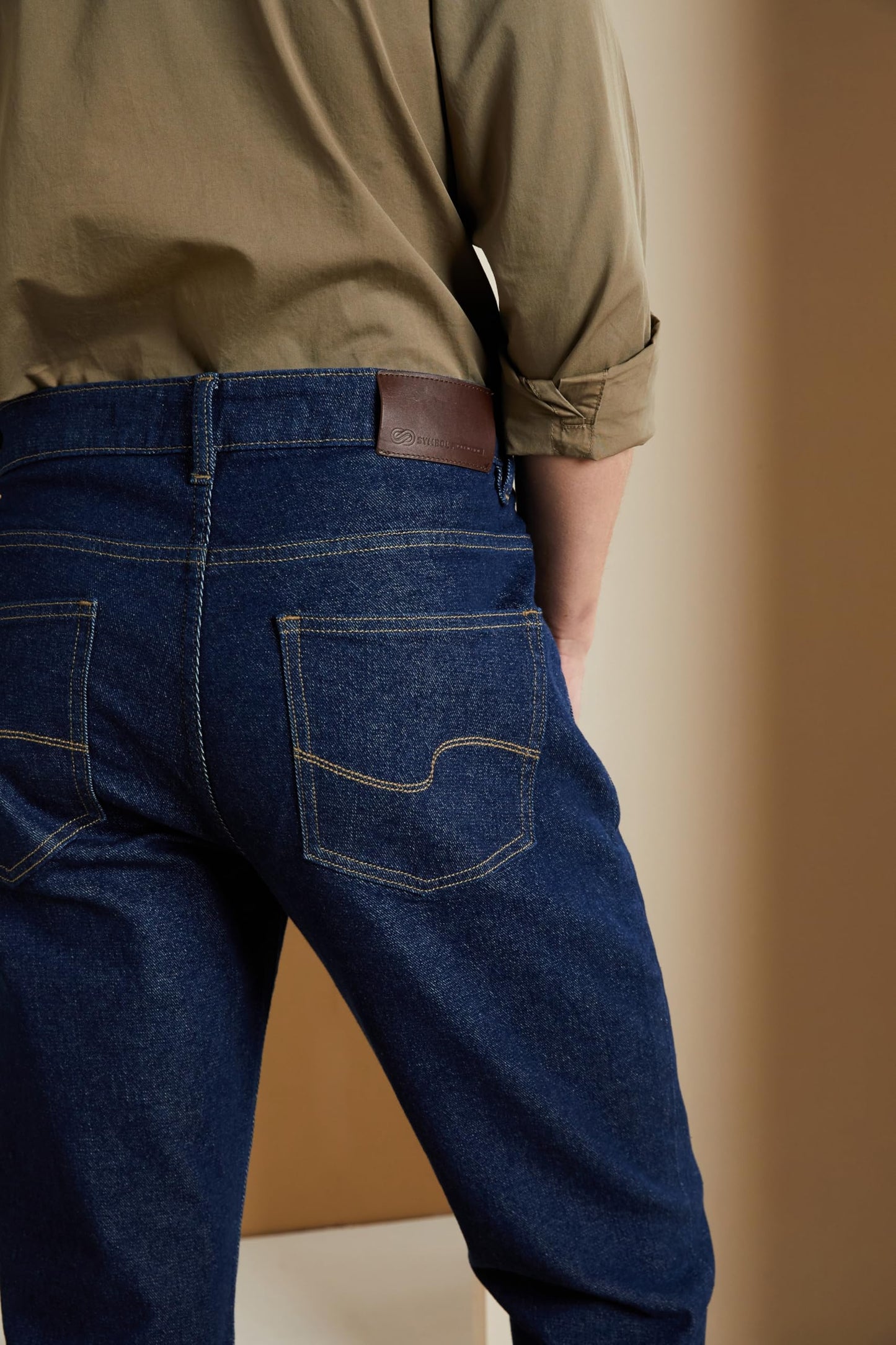 Symbol Premium Men's Cotton Stretch Jeans (Regular Fit Mid Rise) (Dark Blue_32)