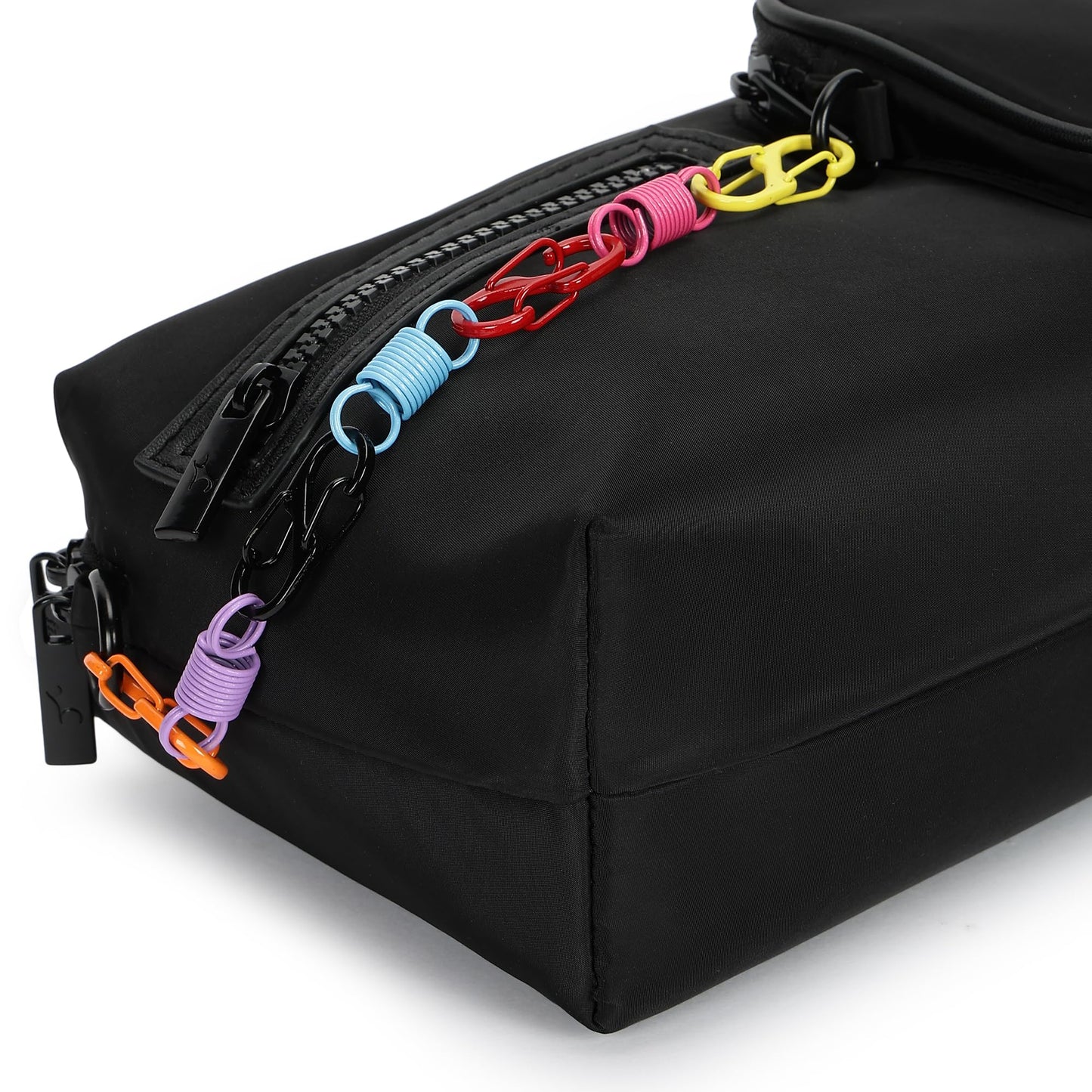 Fastrack Statement Chain Sling Bag for Women | Black Nylon Crossbody with Zipper Closure, Front Utility Pockets and Adjustable Strap | Lightweight Urban Sling for College & Travel