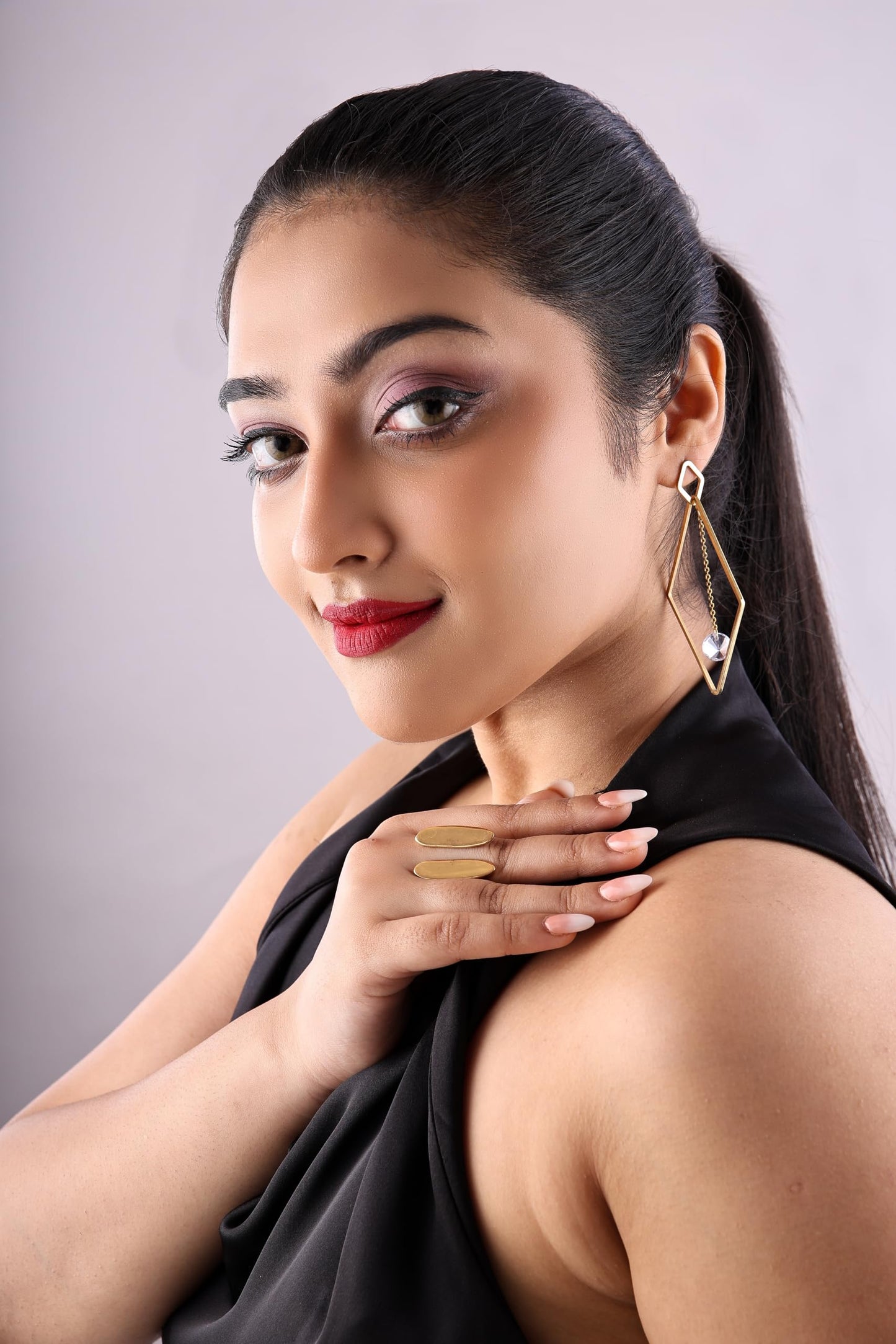 Jiaara Gold toned Anti-tarnish Statement earrings for women (Square pearl drop)