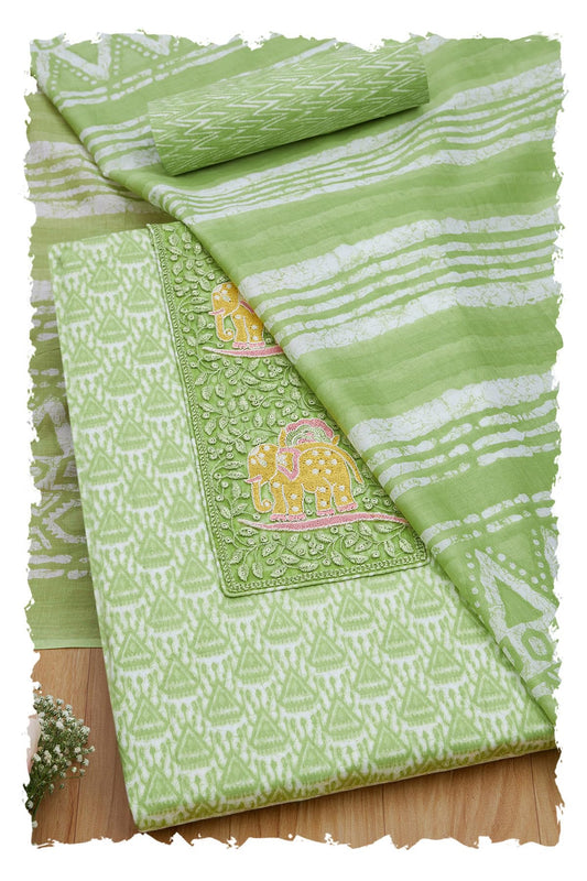 Soch Womens Green Cotton Ethnic Motif Unstitch Dress Material