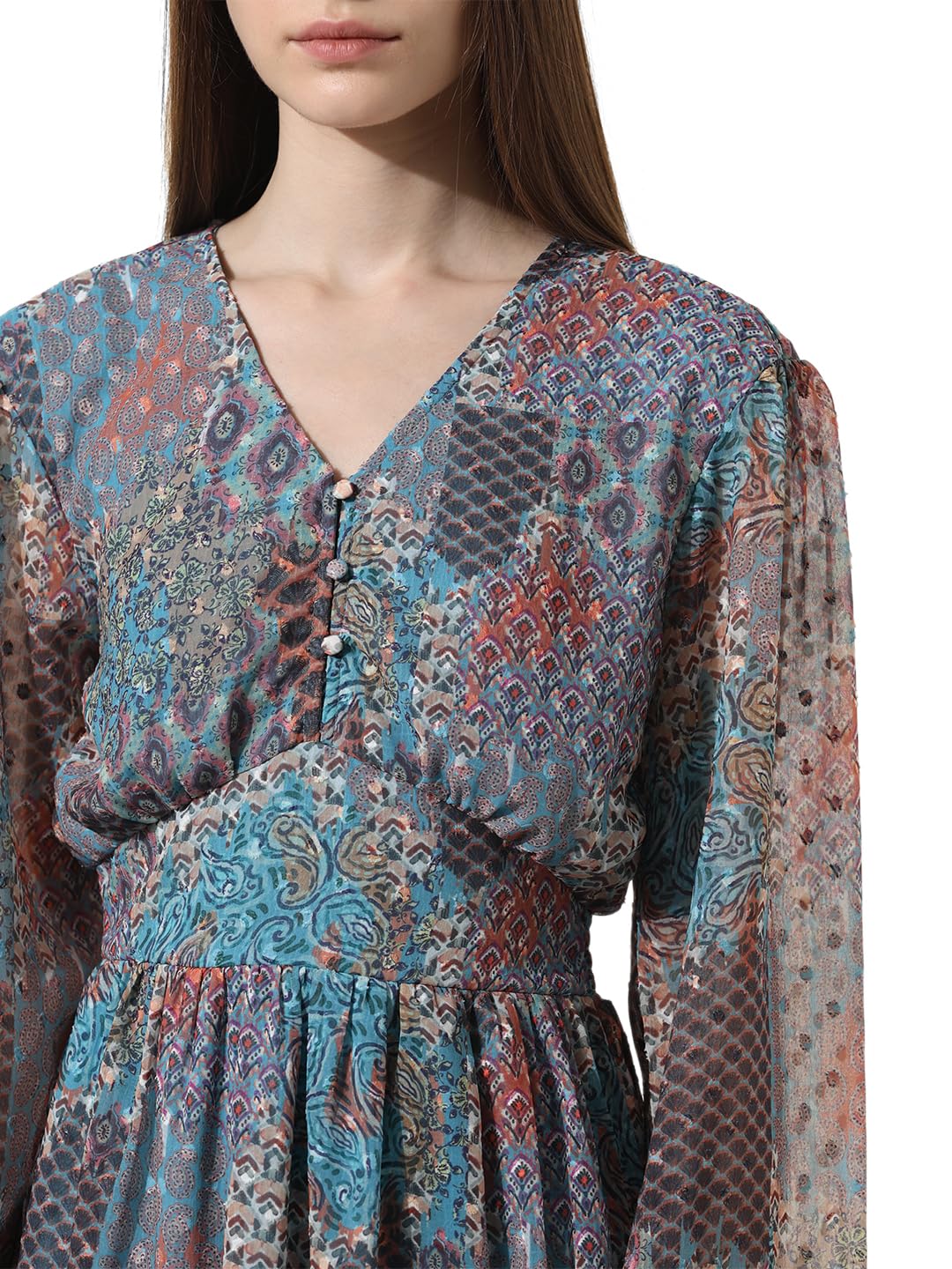 ONLY Women Printed Polyester Above Knee Multicolor Tiered Dress