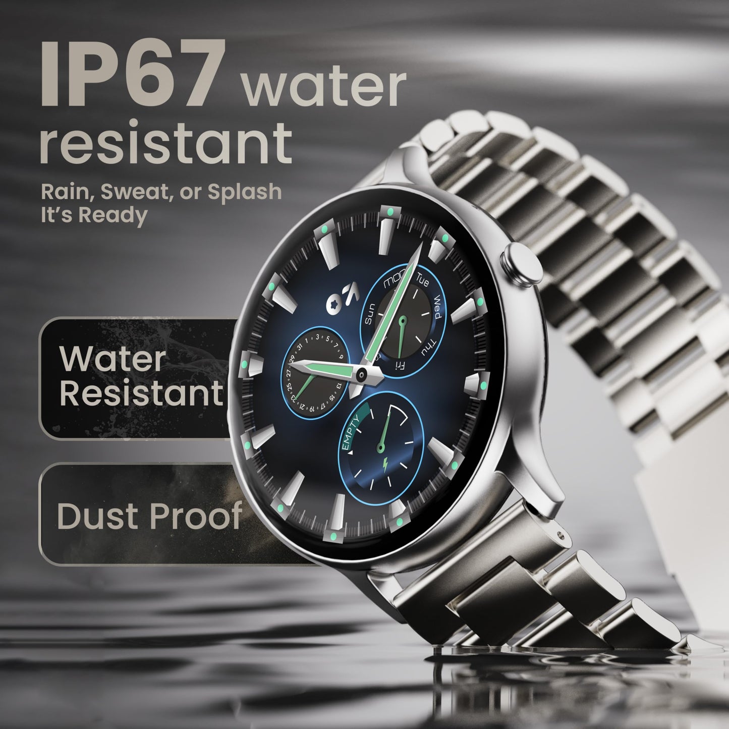 GOBOULT Dire Smartwatch: 1.38'' 2.5D Curved HD Display, BT Calling, 500 Nits Brightness, IP67, 250+ Watchfaces, 120+ Sports Modes, AI Voice Assistant, SpO2 Monitoring (Silver)