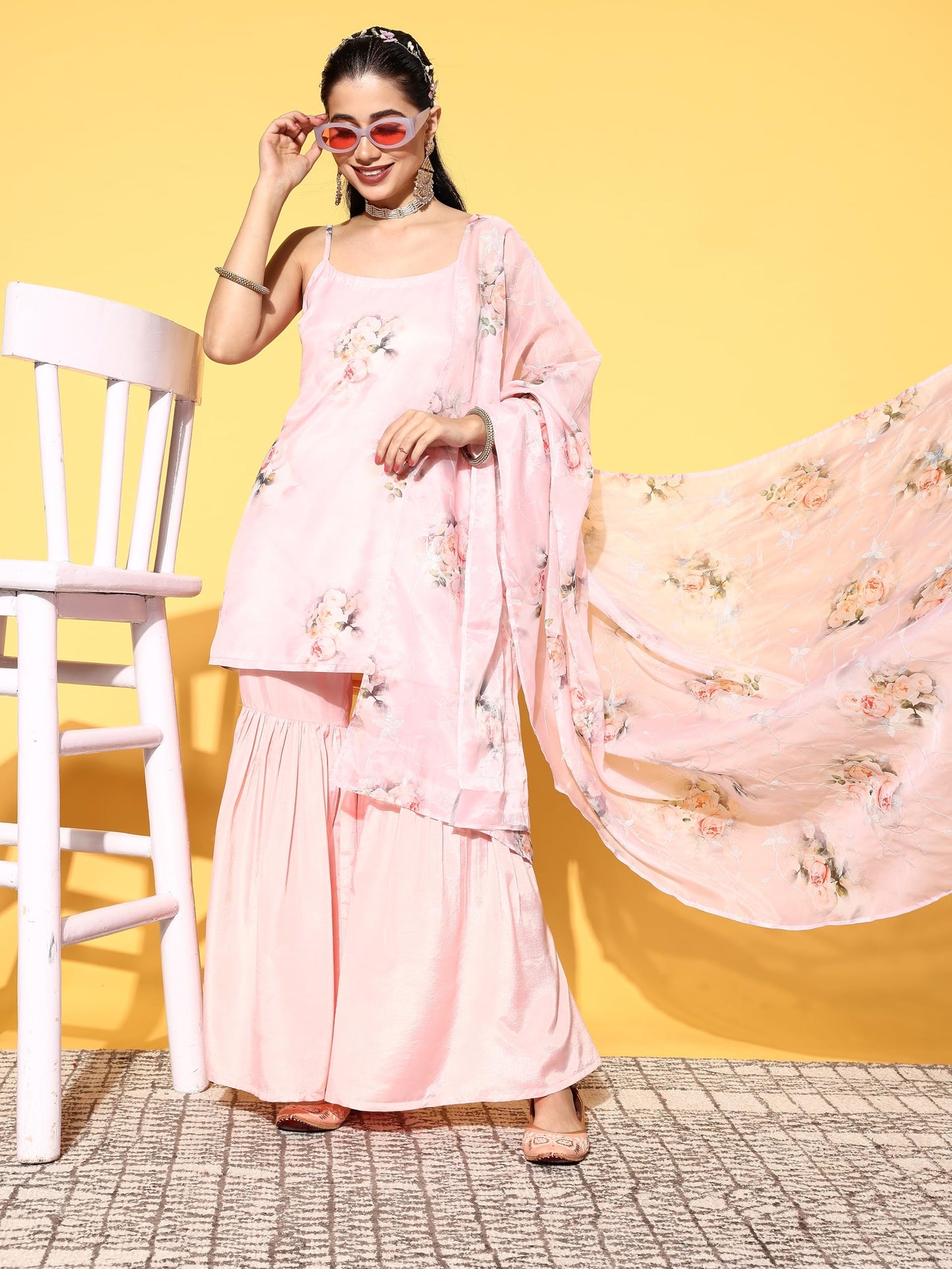 Libas Women's Organza Kurta Set (35044_Peach