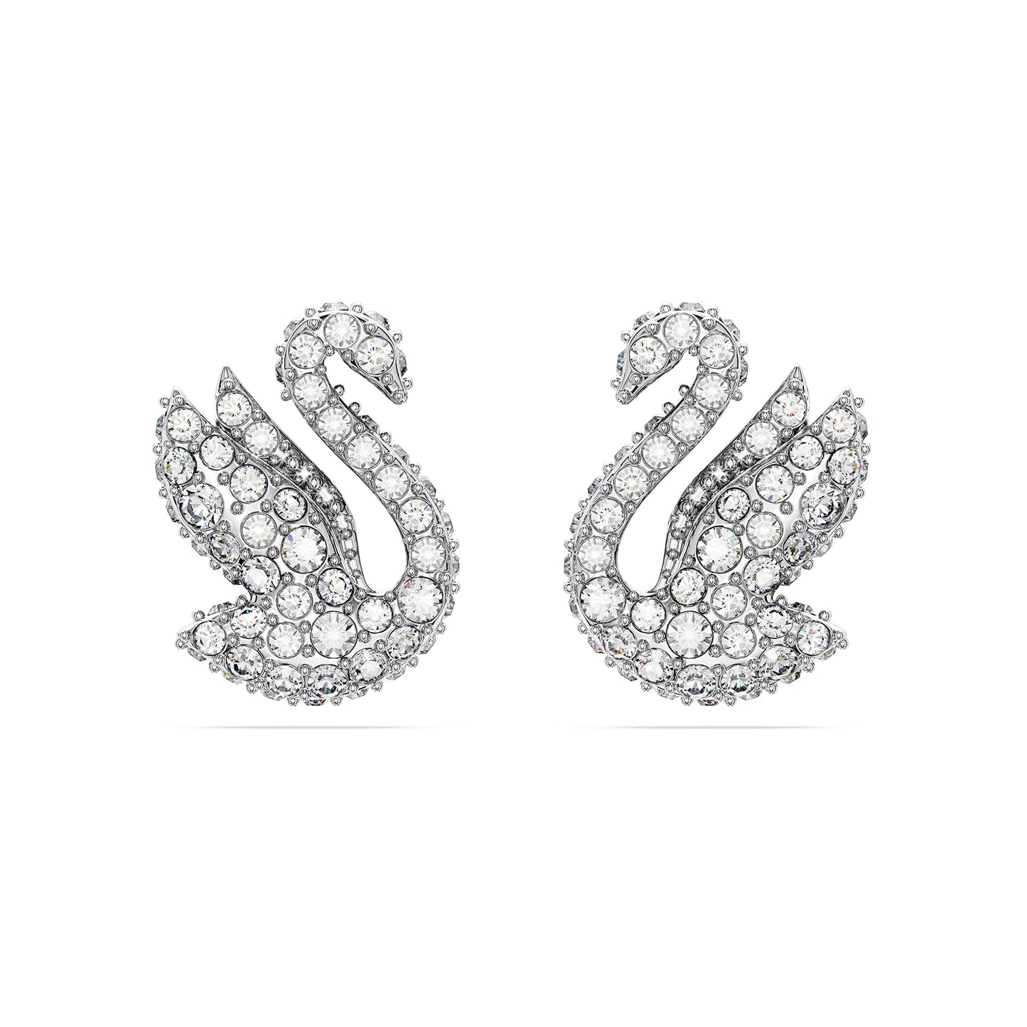 Swarovski Iconic Swan stud earrings, Swan, White, Rhodium plated